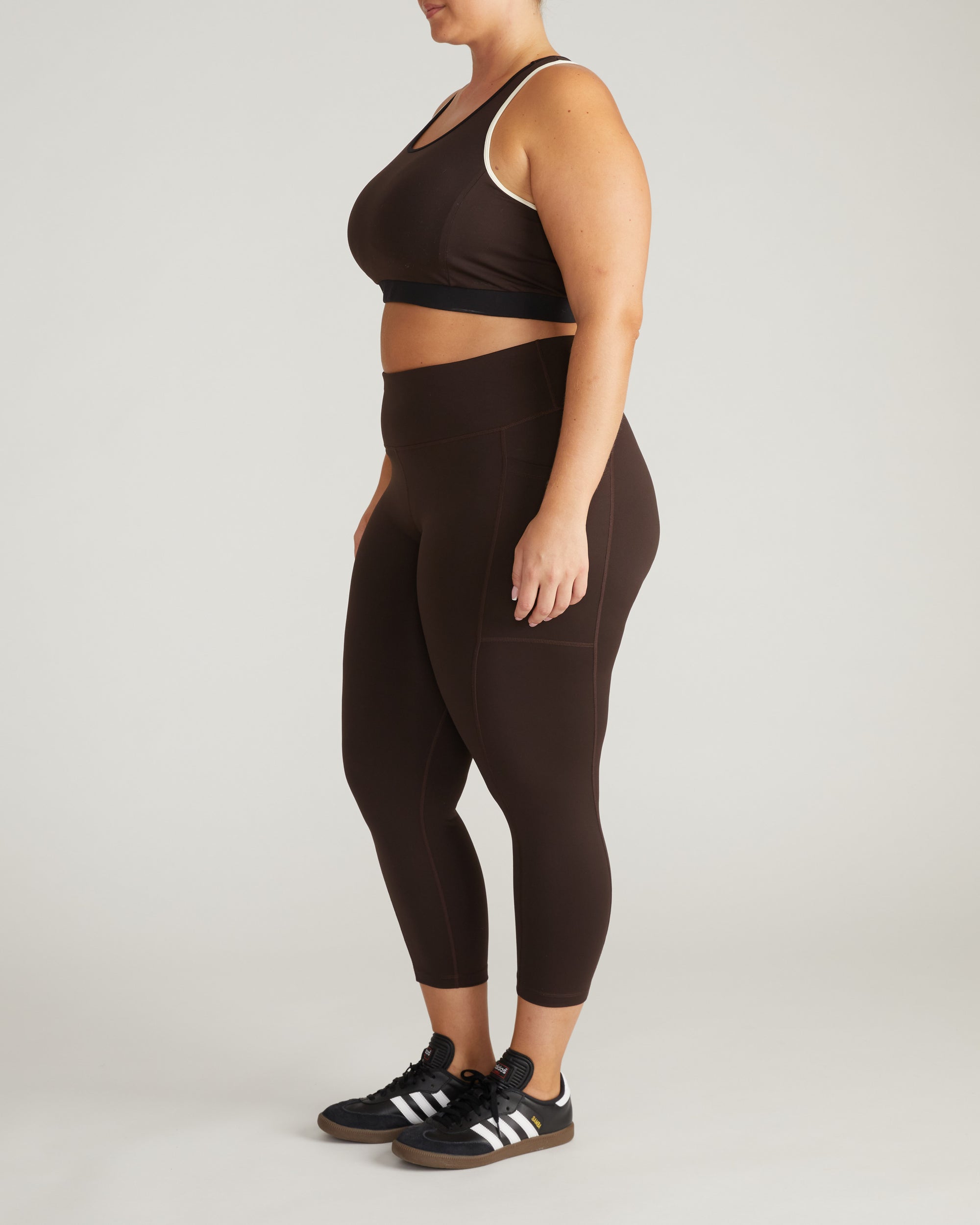 Next-to-Naked Racerback Sports Bra - Deep Brown/Dove Wing Trim | Plus Size & Straight Size Women's Fashion | Universal Standard