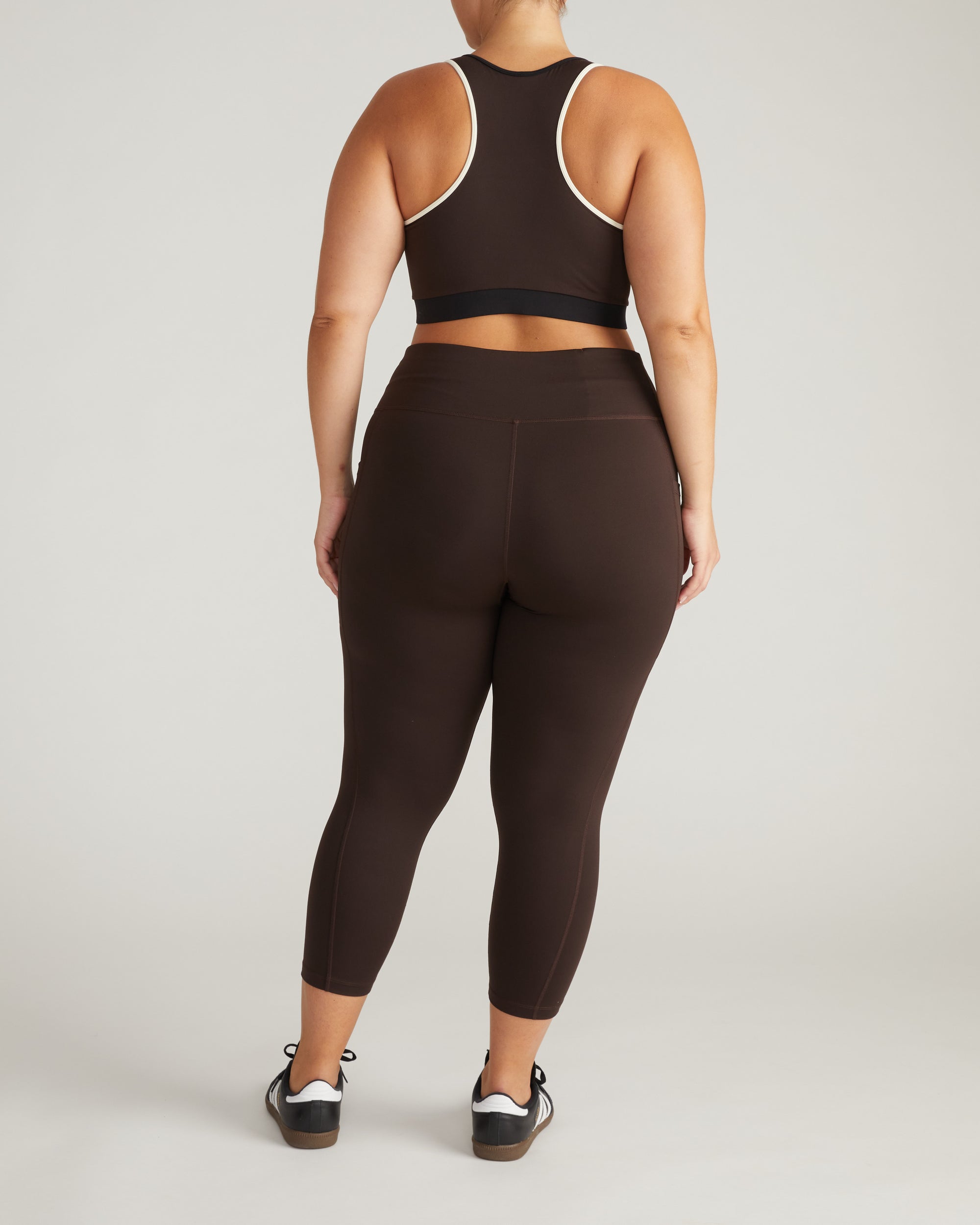 Next-to-Naked Racerback Sports Bra - Deep Brown/Dove Wing Trim | Plus Size & Straight Size Women's Fashion | Universal Standard