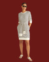 Misa Tie Sweatshirt Dress - Ecru/Black Stripe