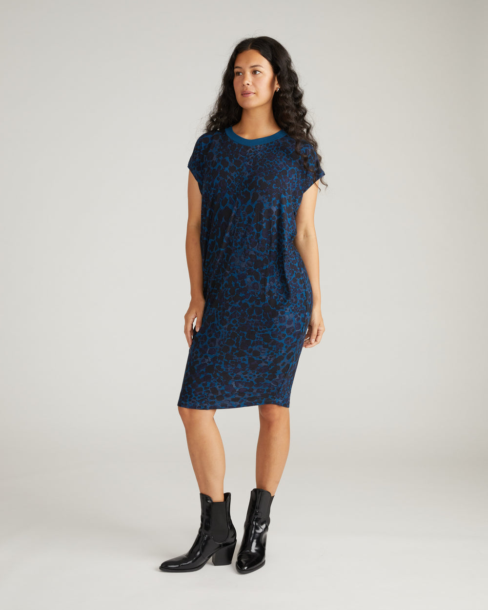 Carrera Relaxed Liquid Jersey Dress - Deep Teal Animal Print