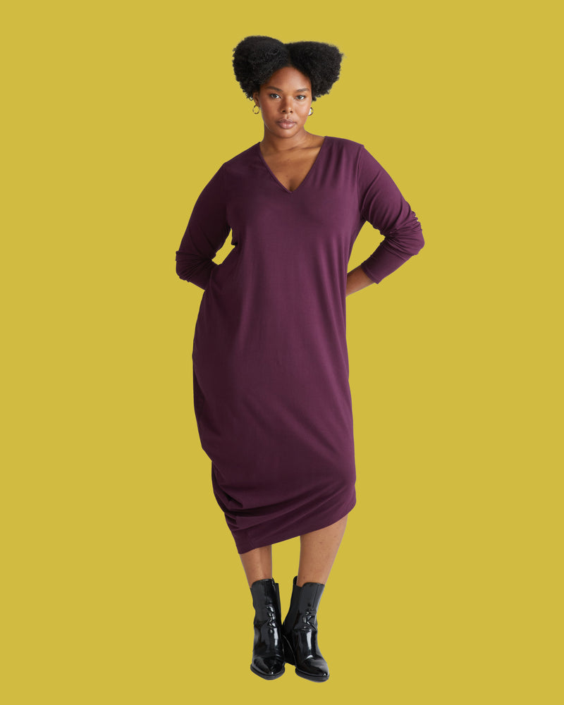 Iconic Long Sleeve V-Neck Geneva Dress - Acai