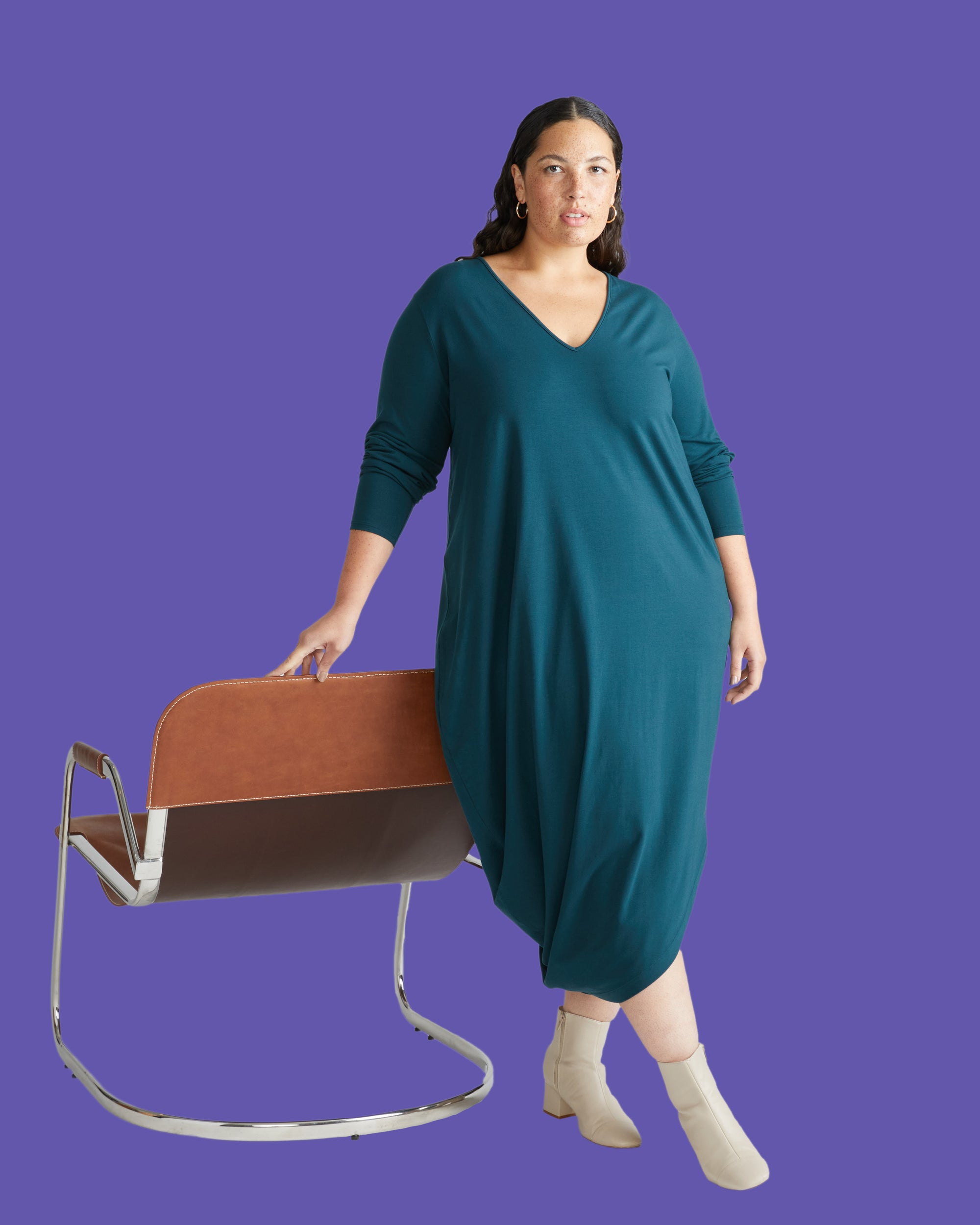 Iconic Long Sleeve V-Neck Geneva Dress - Deep Sea