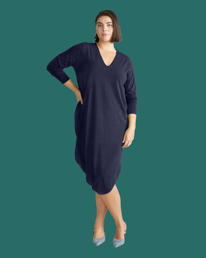 Iconic Long Sleeve V-Neck Geneva Dress - Midnight