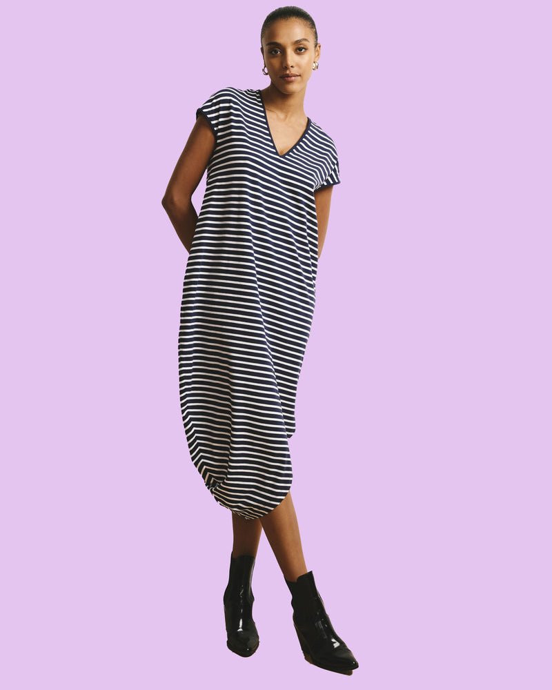 Iconic Geneva V-Neck Dress - Navy/White Stripe
