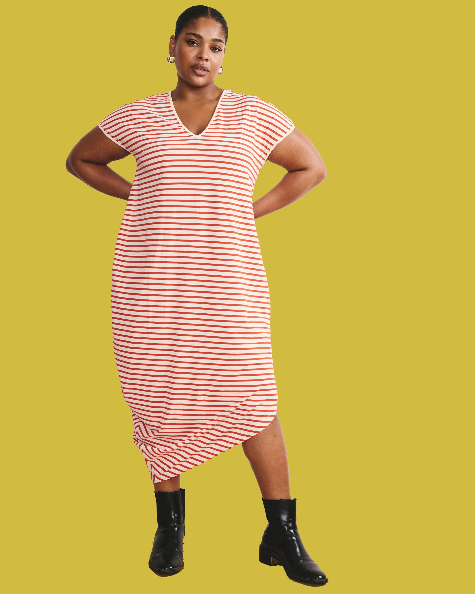 Iconic Geneva V-Neck Dress - Ecru/Poppy Stripe