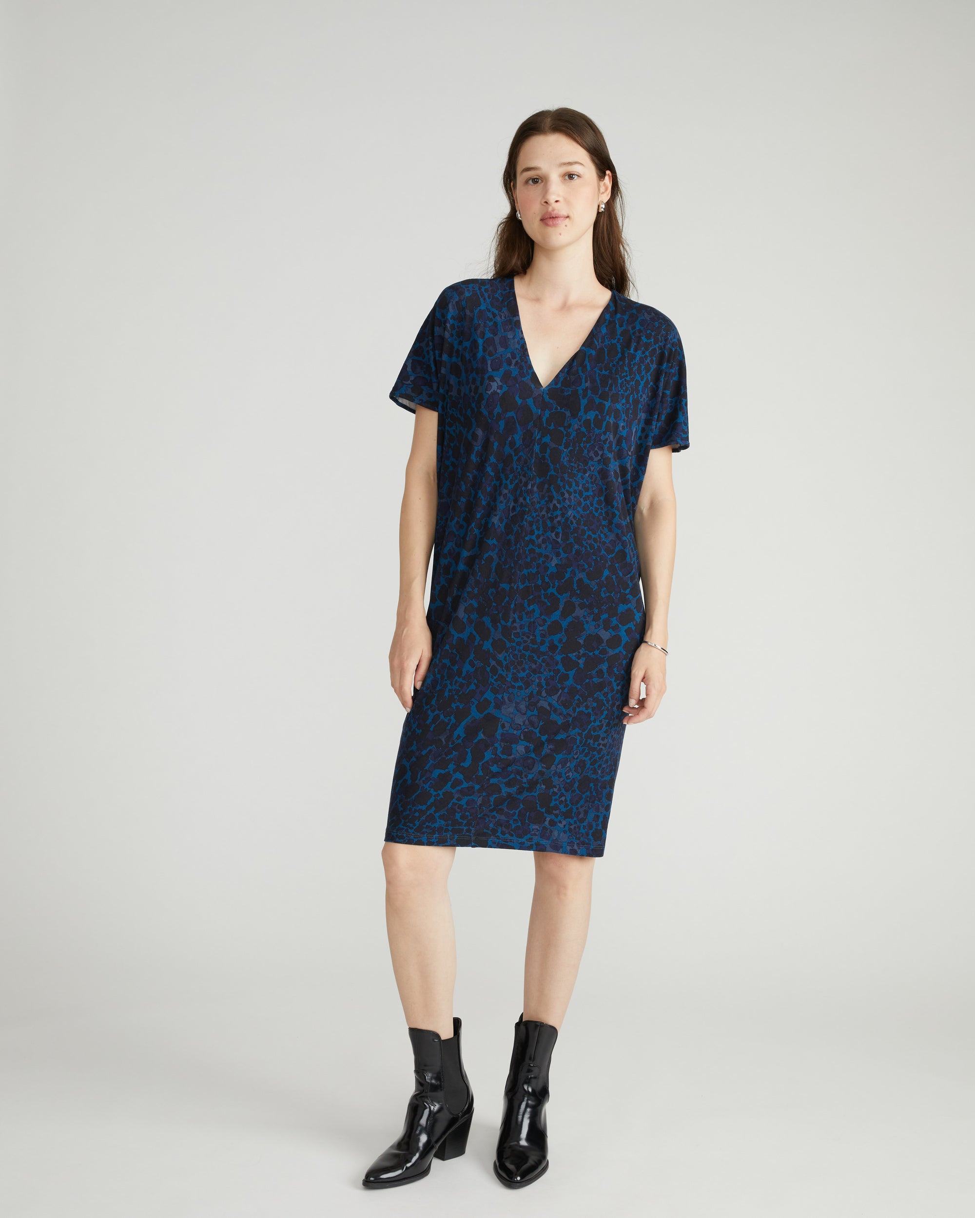 Teresa Liquid Jersey V-Neck Dress - Deep Teal Animal Print Universal Standard Teresa Liquid Jersey V-Neck Dress - Deep Teal Animal Print Universal Standard