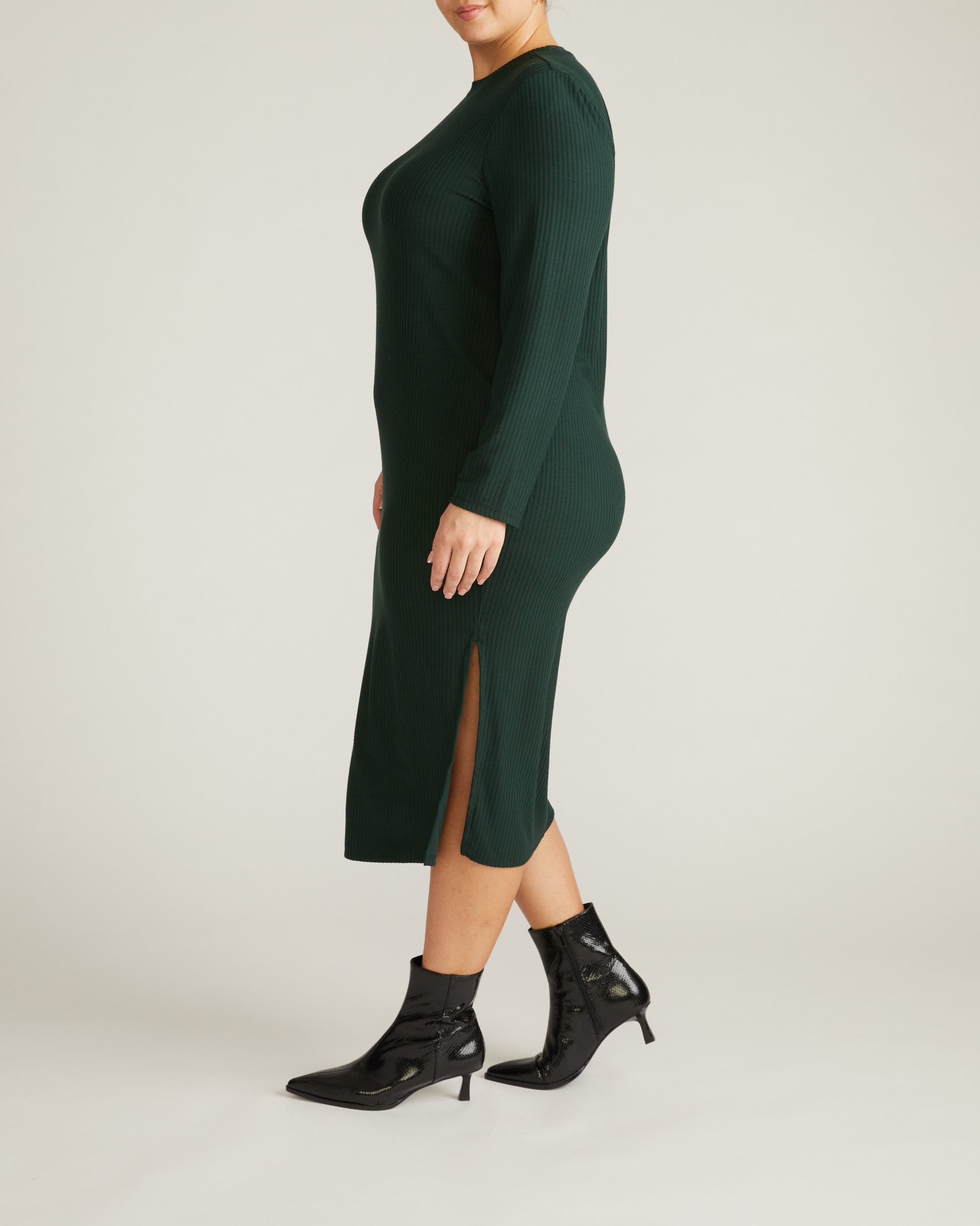 Xenia Ribbed Dress - / Forest Green- SizeS