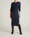 Woman wearing Xenia Ribbed Dress - Midnight from Universal Standard