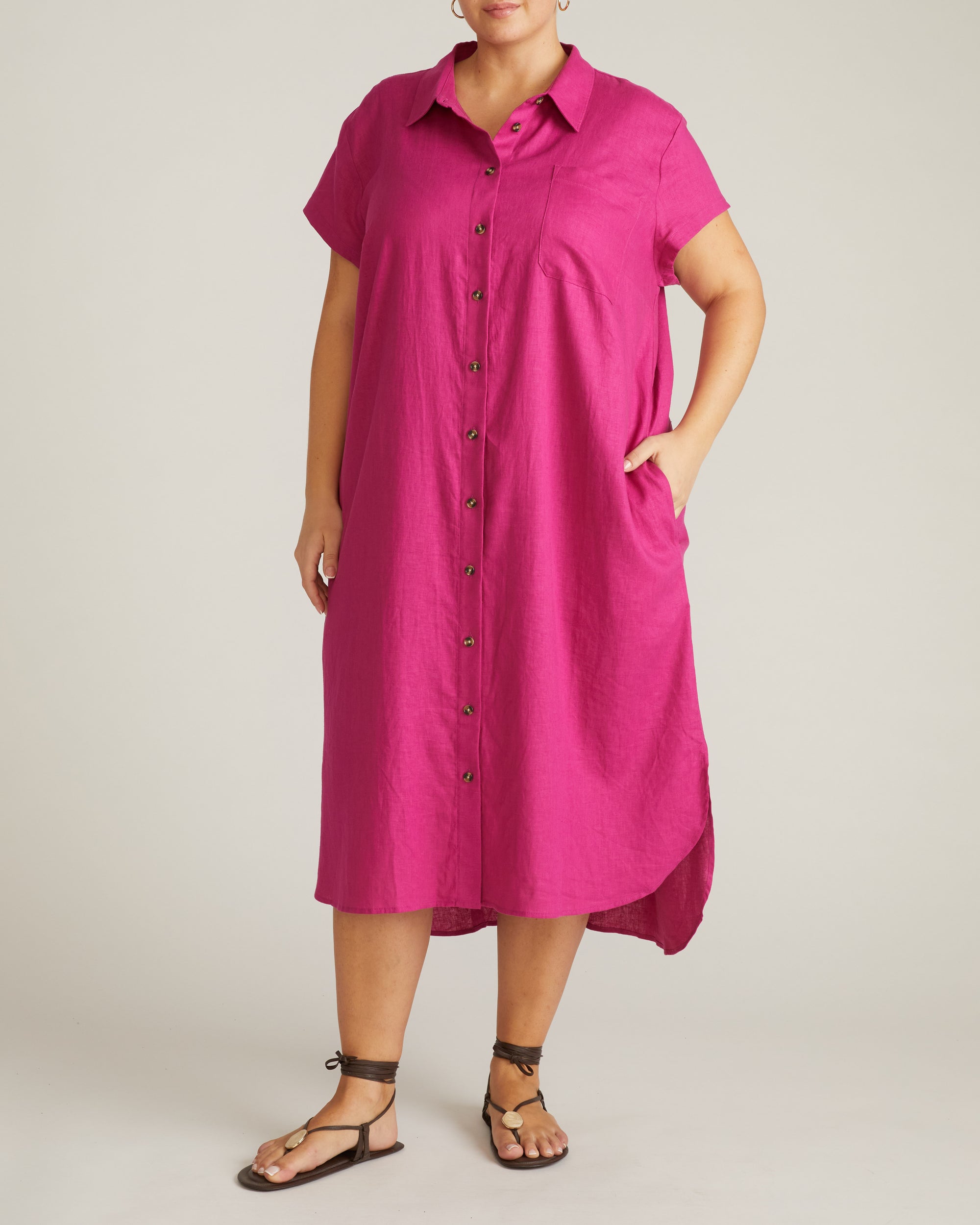 Dune Linen Shirtdress - Hyper Pink | Plus Size & Straight Size Women's Fashion | Universal Standard