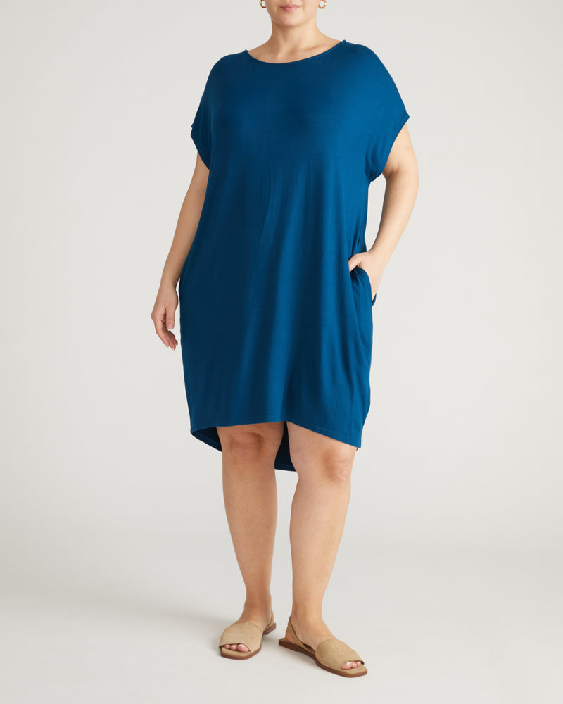 Helen Liquid Jersey Shift Dress - Blue Teal | Plus Size & Straight Size Women's Fashion | Universal Standard