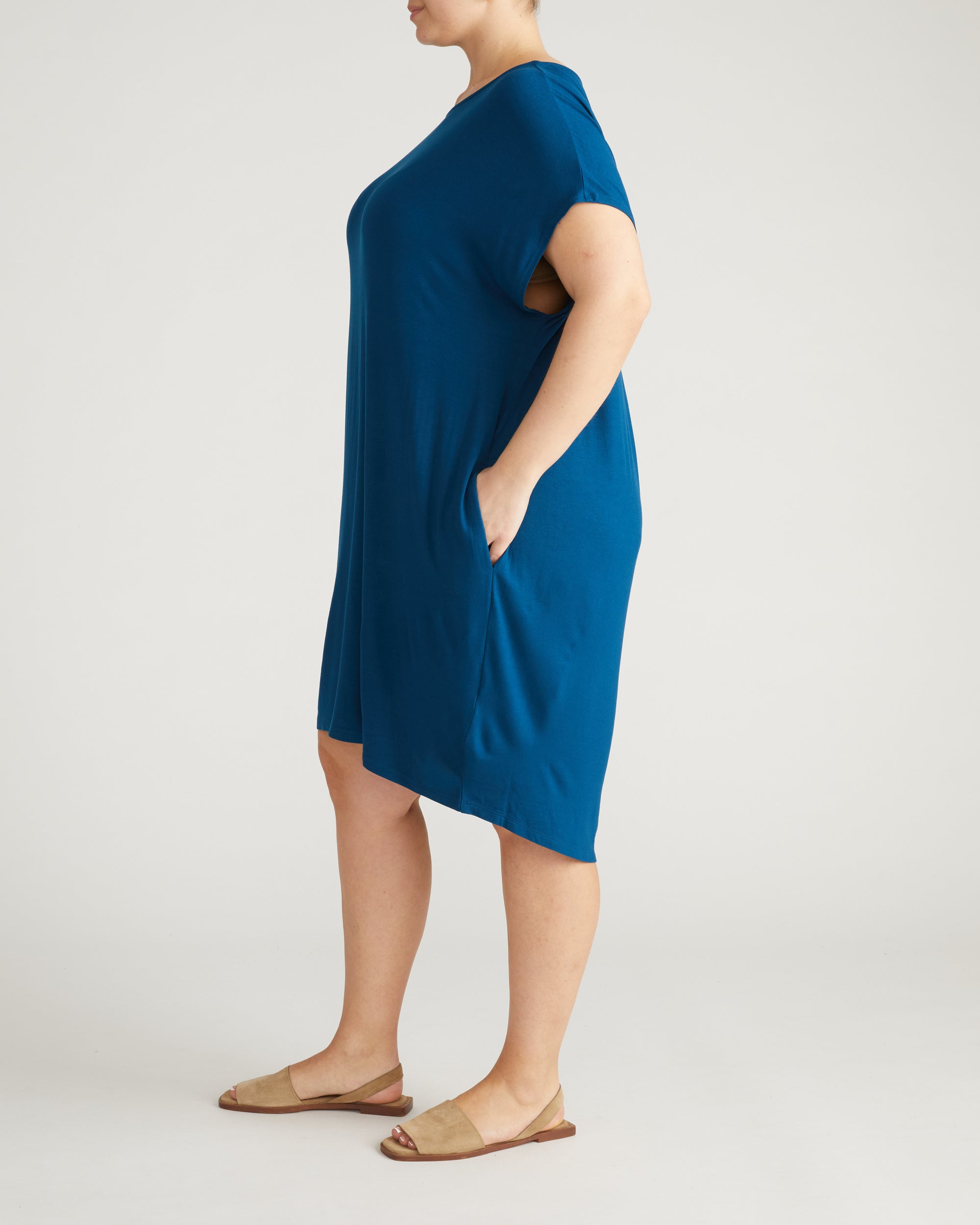 Helen Liquid Jersey Shift Dress - Blue Teal | Plus Size & Straight Size Women's Fashion | Universal Standard