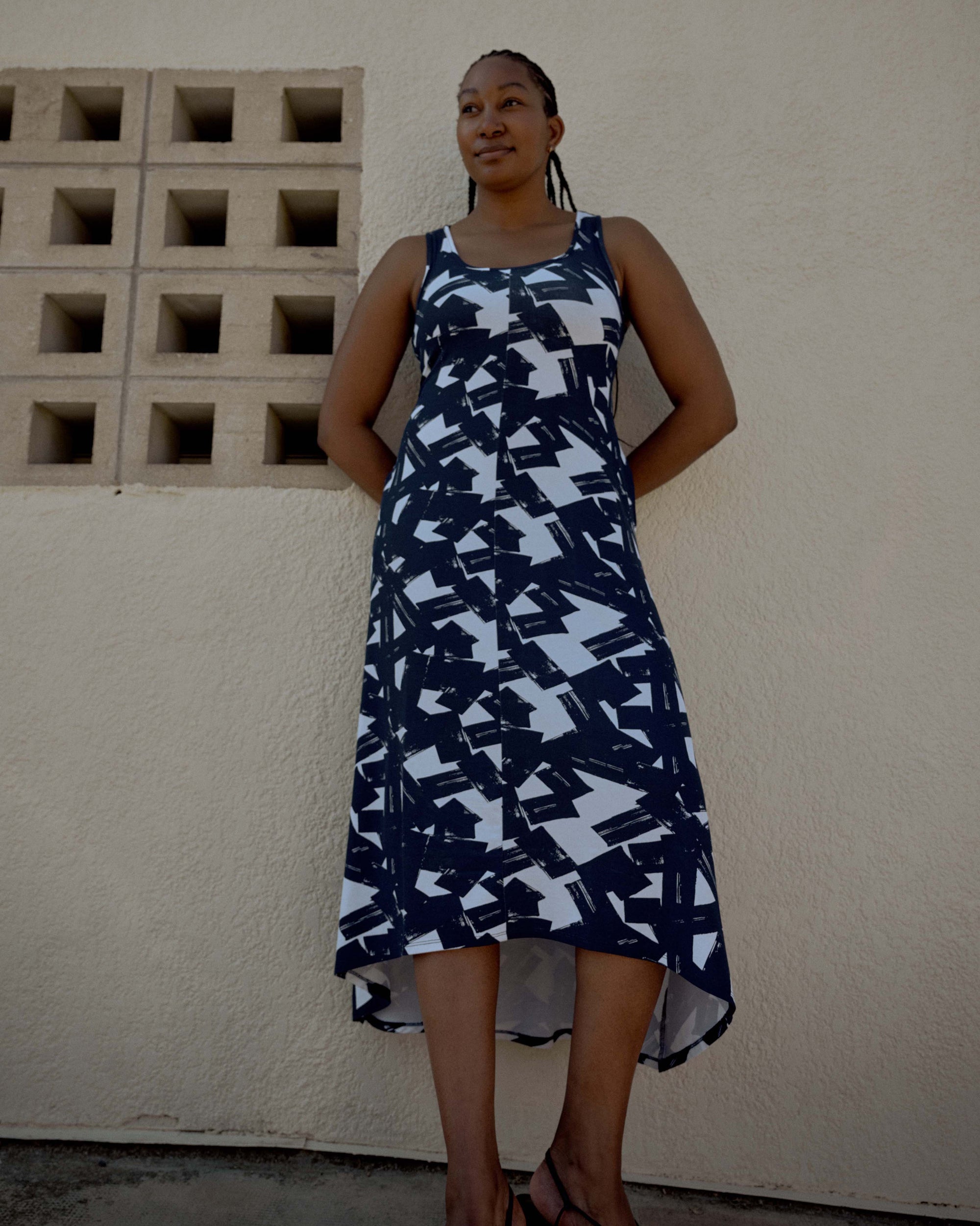 Athena Divine Jersey Dress - Navy Santiago Print | Plus Size & Straight Size Women's Fashion | Universal Standard