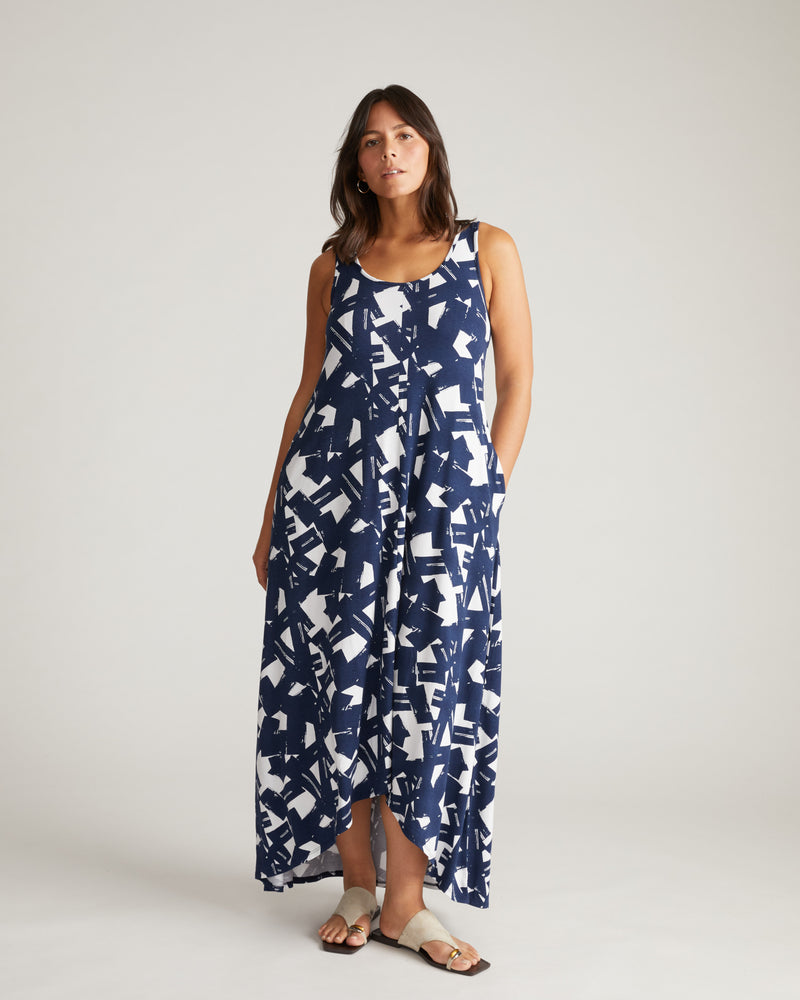 Athena Divine Jersey Dress - Navy Santiago Print