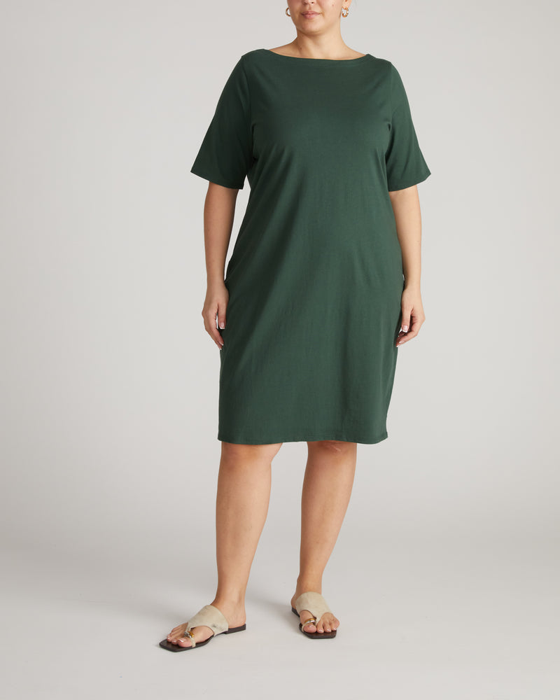 Belle Breton Stripe Jersey Dress - Solid Conifer