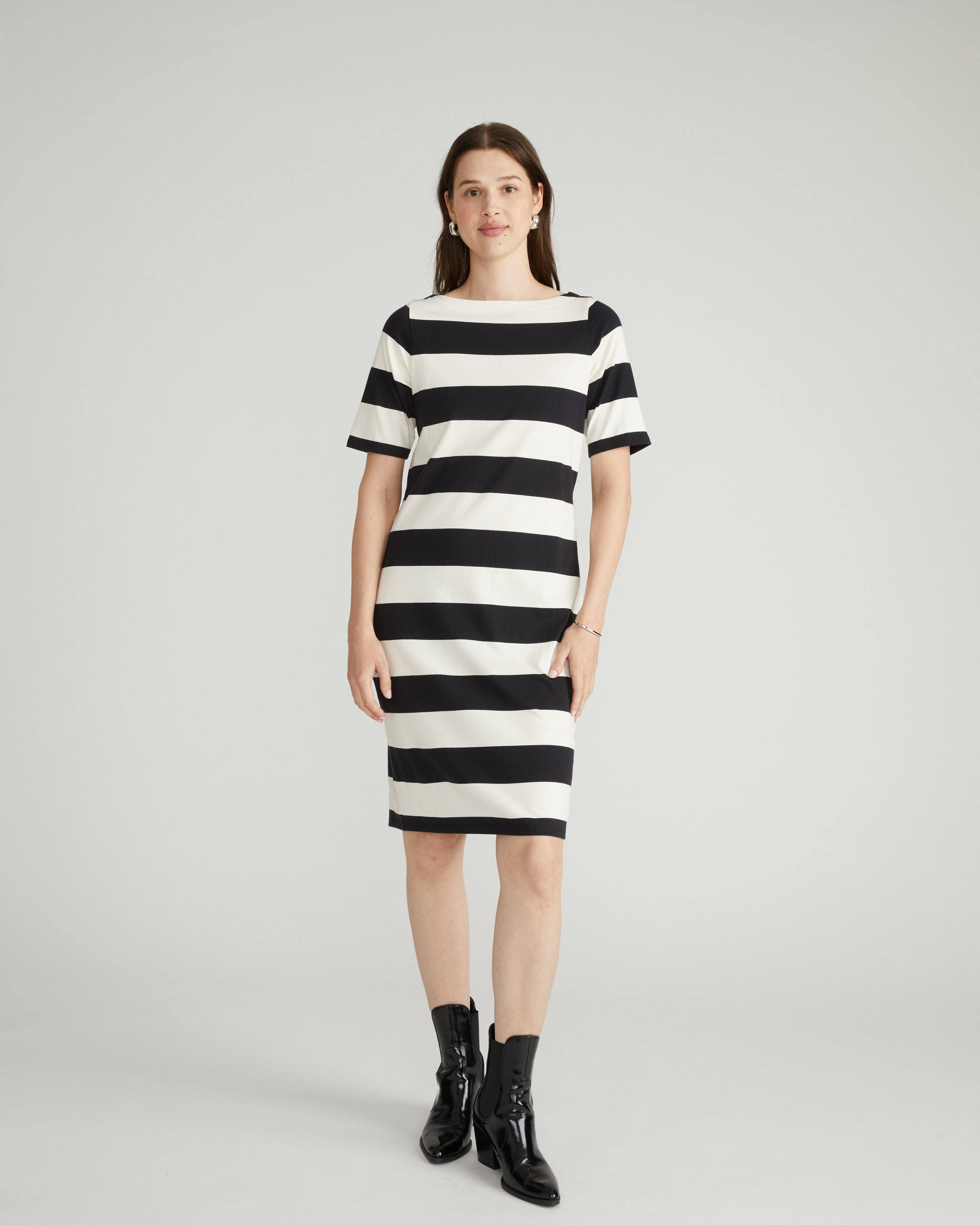 Belle Breton Stripe Jersey Dress - Ecru/Black Rugby Stripe Universal Standard Belle Breton Stripe Jersey Dress - Ecru/Black Rugby Stripe Universal Standard