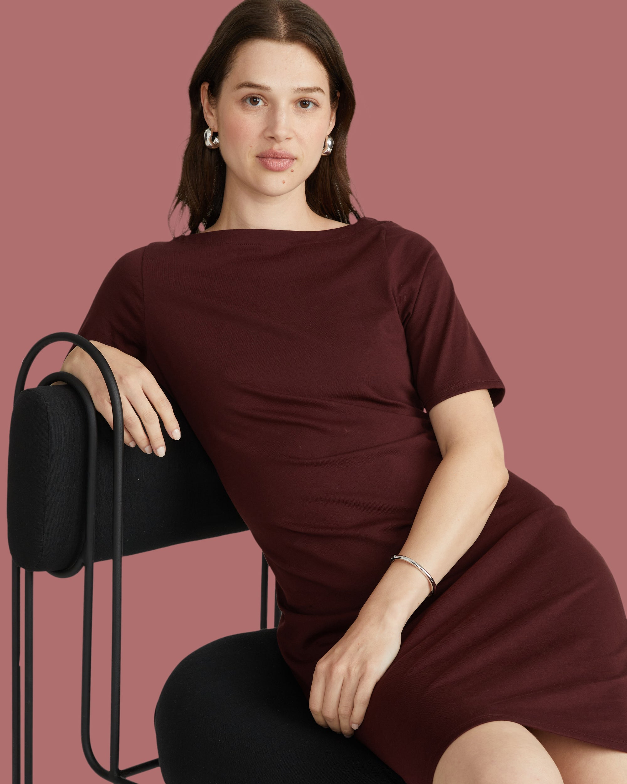 Belle Breton Stripe Jersey Dress - Solid Black Cherry