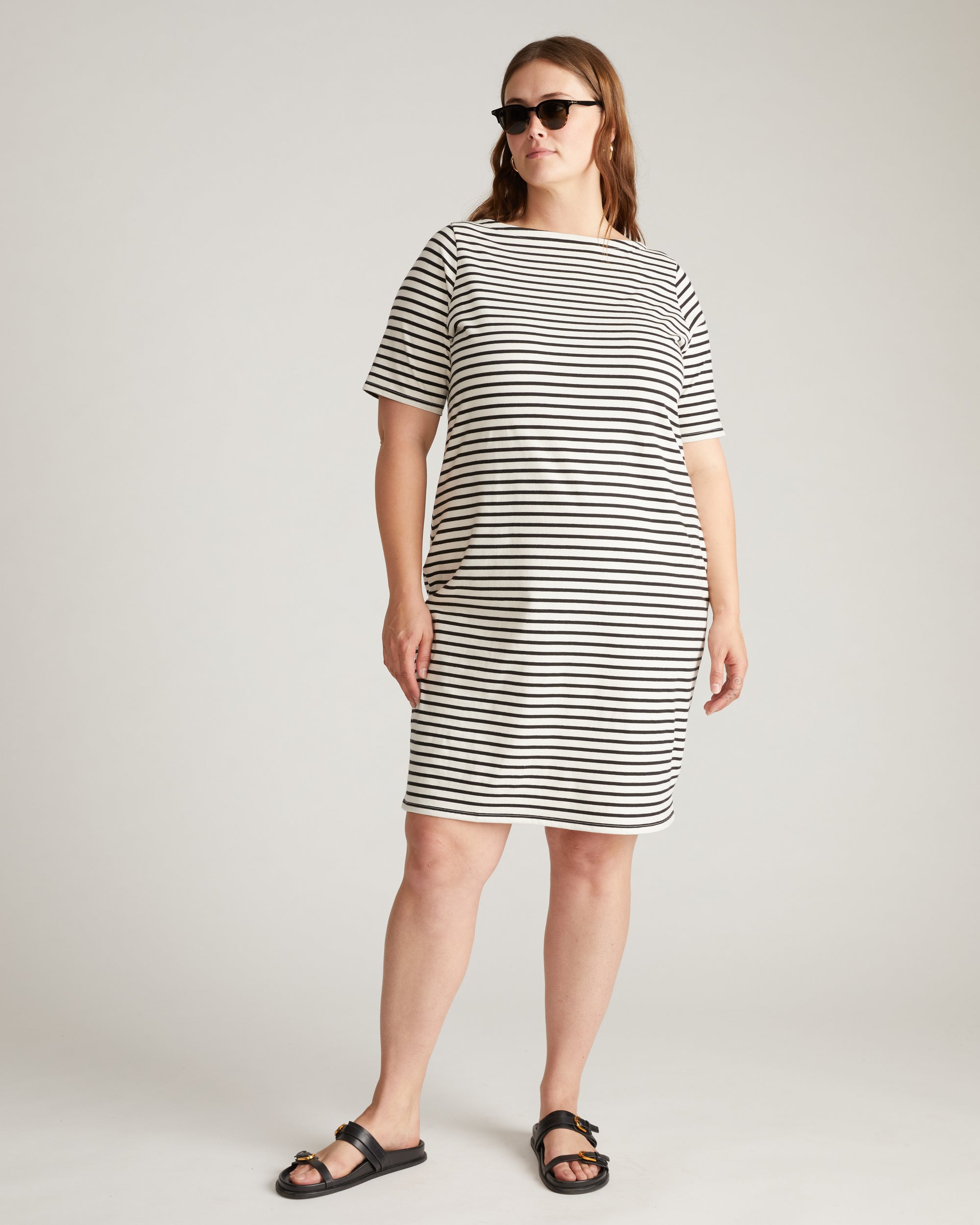Belle Breton Stripe Jersey Dress - Ecru/Black Stripe