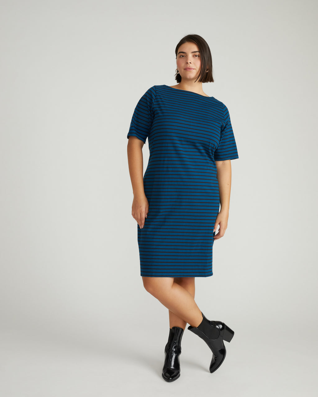 Belle Breton Stripe Jersey Dress - / Deep Teal/Black Stripe- Size4XS - by Universal Standard Belle Breton Stripe Jersey Dress - / Deep Teal/Black Stripe- Size4XS - by Universal Standard