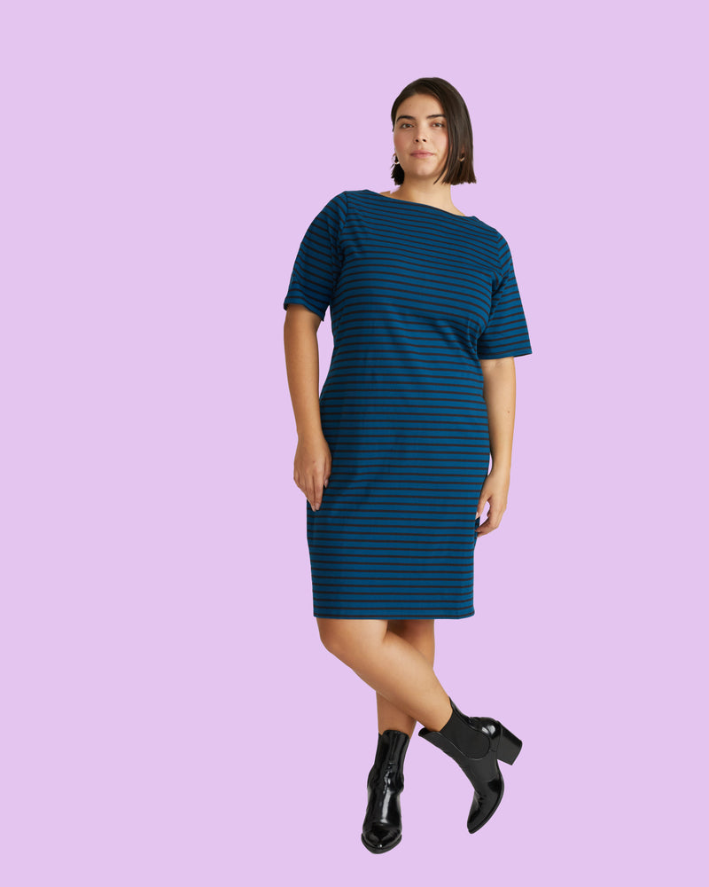 Belle Breton Stripe Jersey Dress - Deep Teal/Black Stripe