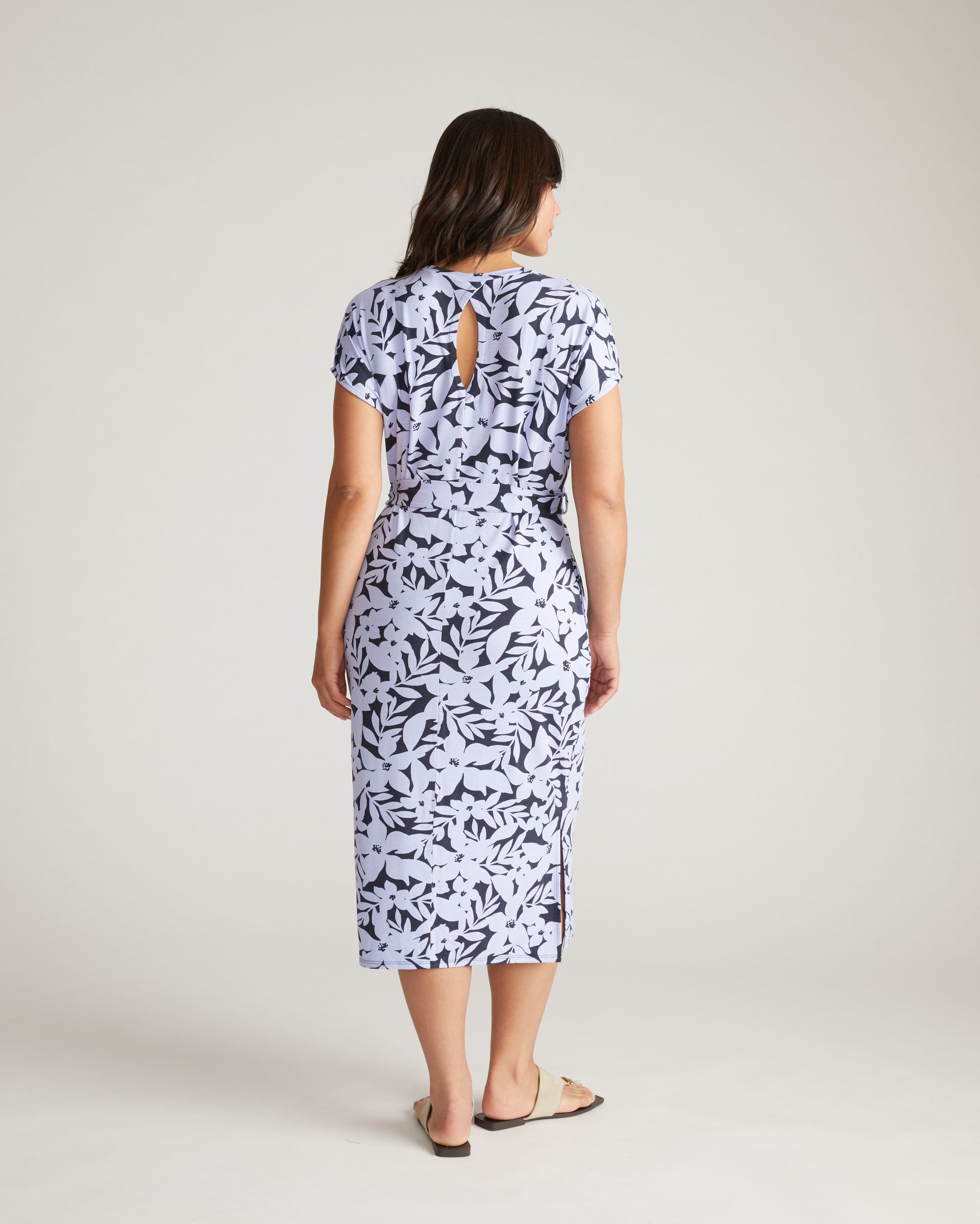 Belted Divine Jersey Dress - Petal Palette Print in Jacaranda