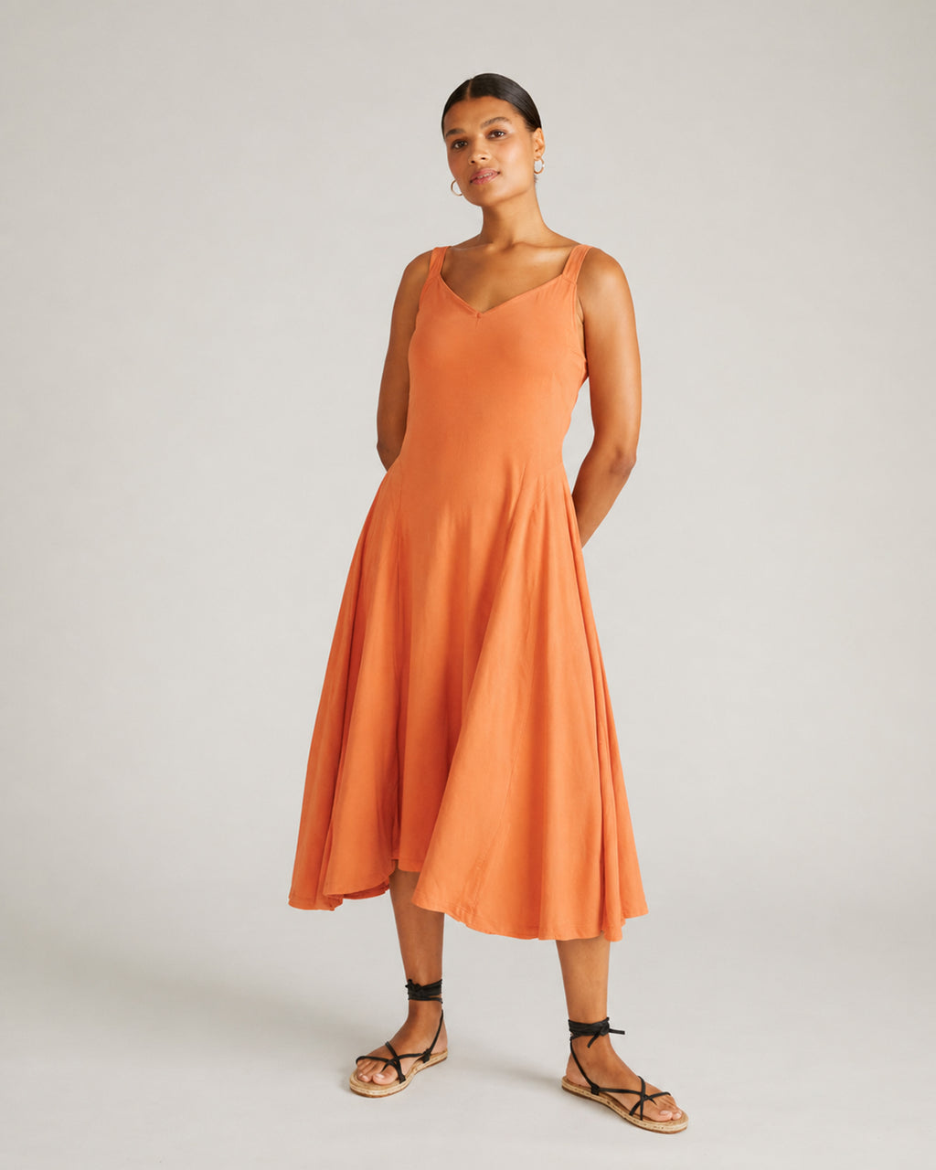 dress with oranges Universal Standard Plus Size Sunshower Flowy Linen Dress