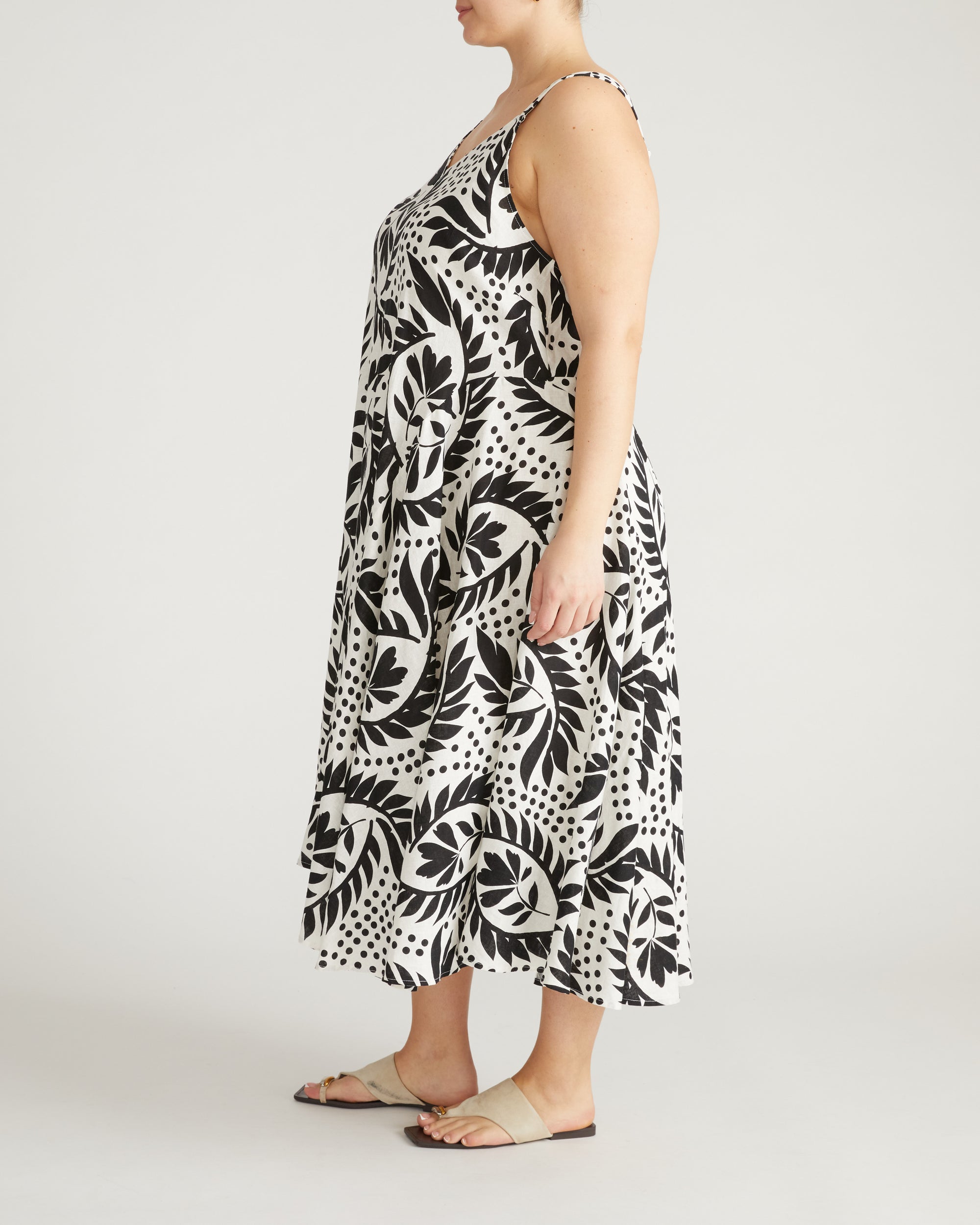 Sunshower Flowy Linen Dress - Vine Print Universal Standard Sunshower Flowy Linen Dress - Vine Print Universal Standard