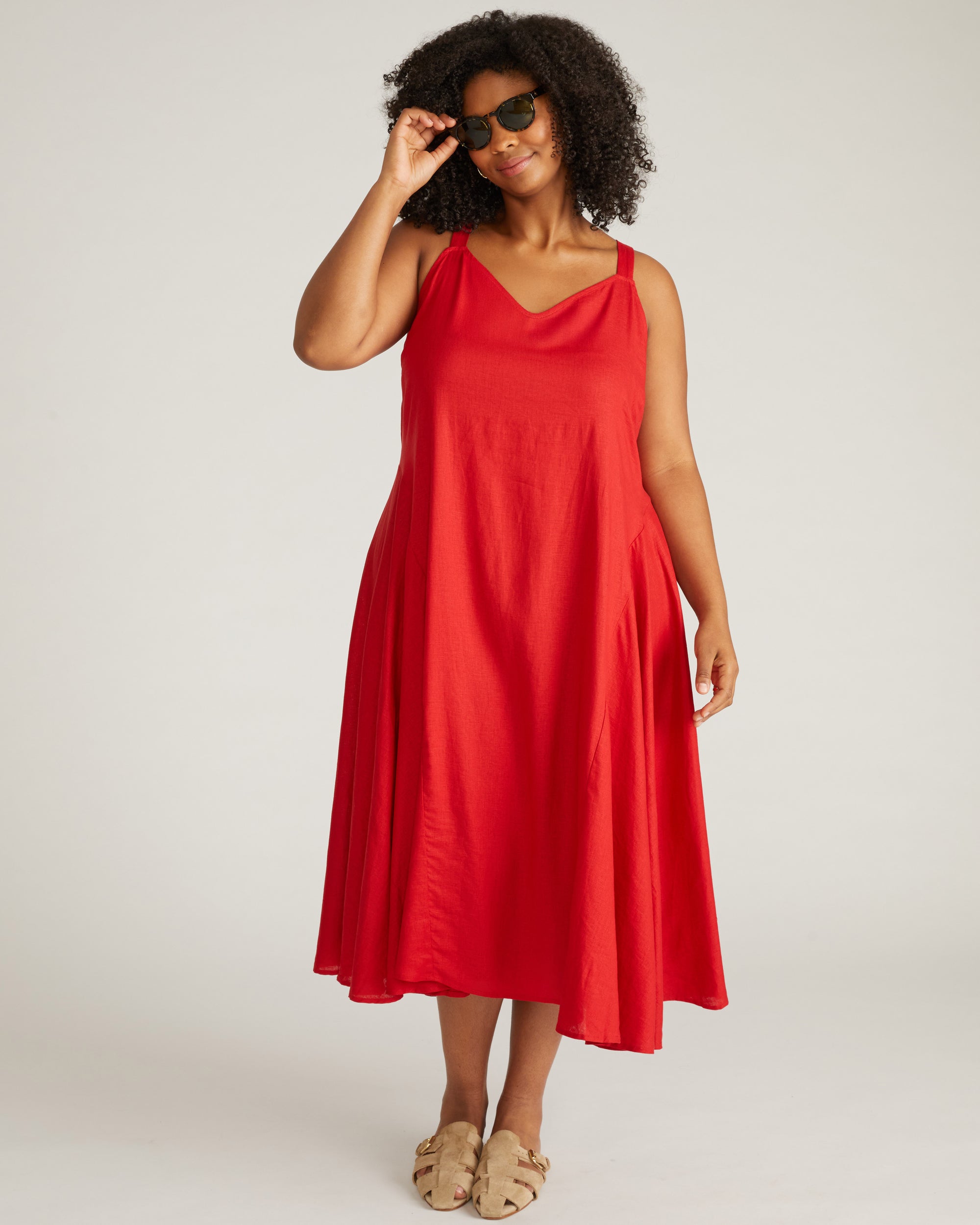 Sunshower Flowy Linen Dress - Ruby Red
