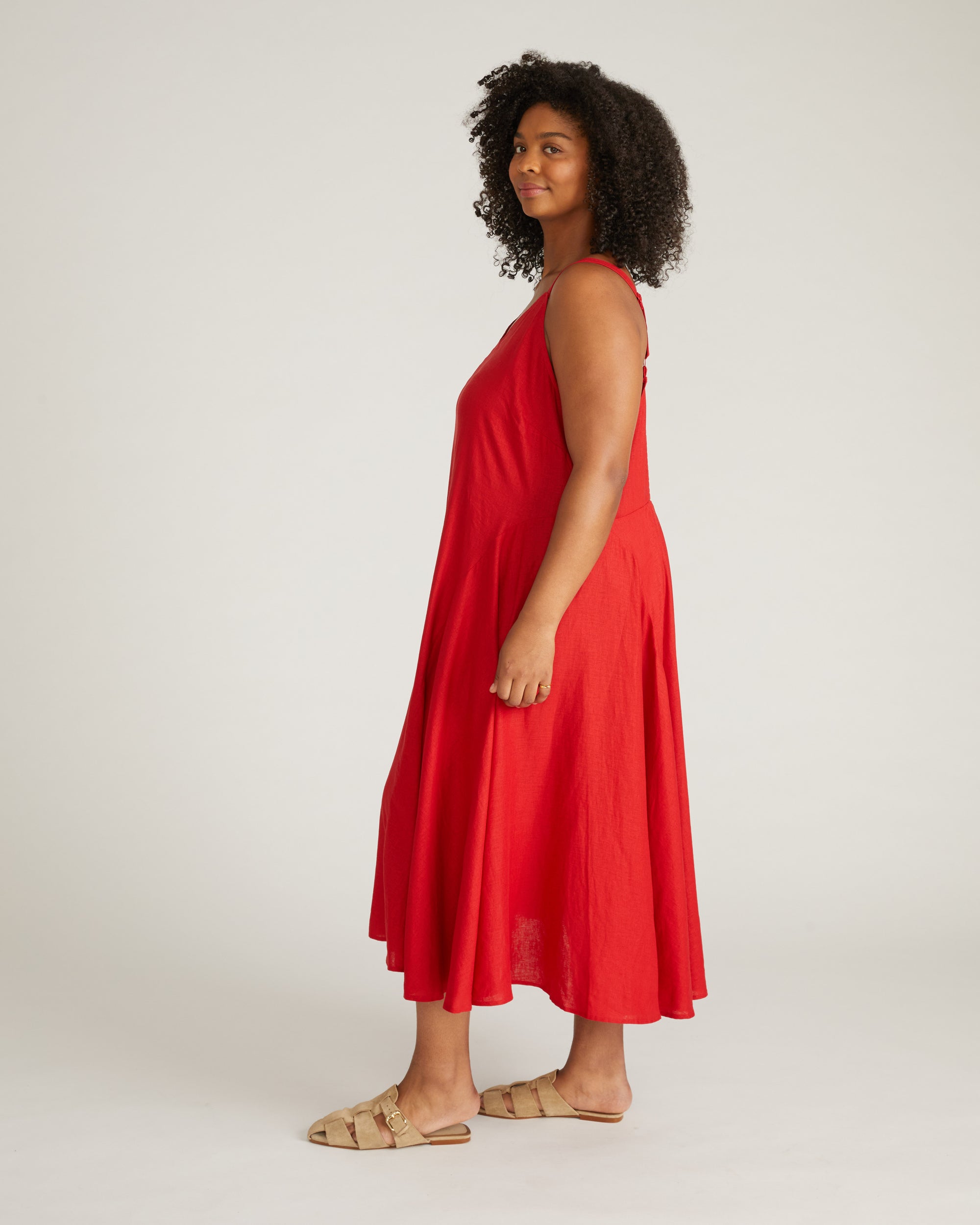 Sunshower Flowy Linen Dress - Ruby Red