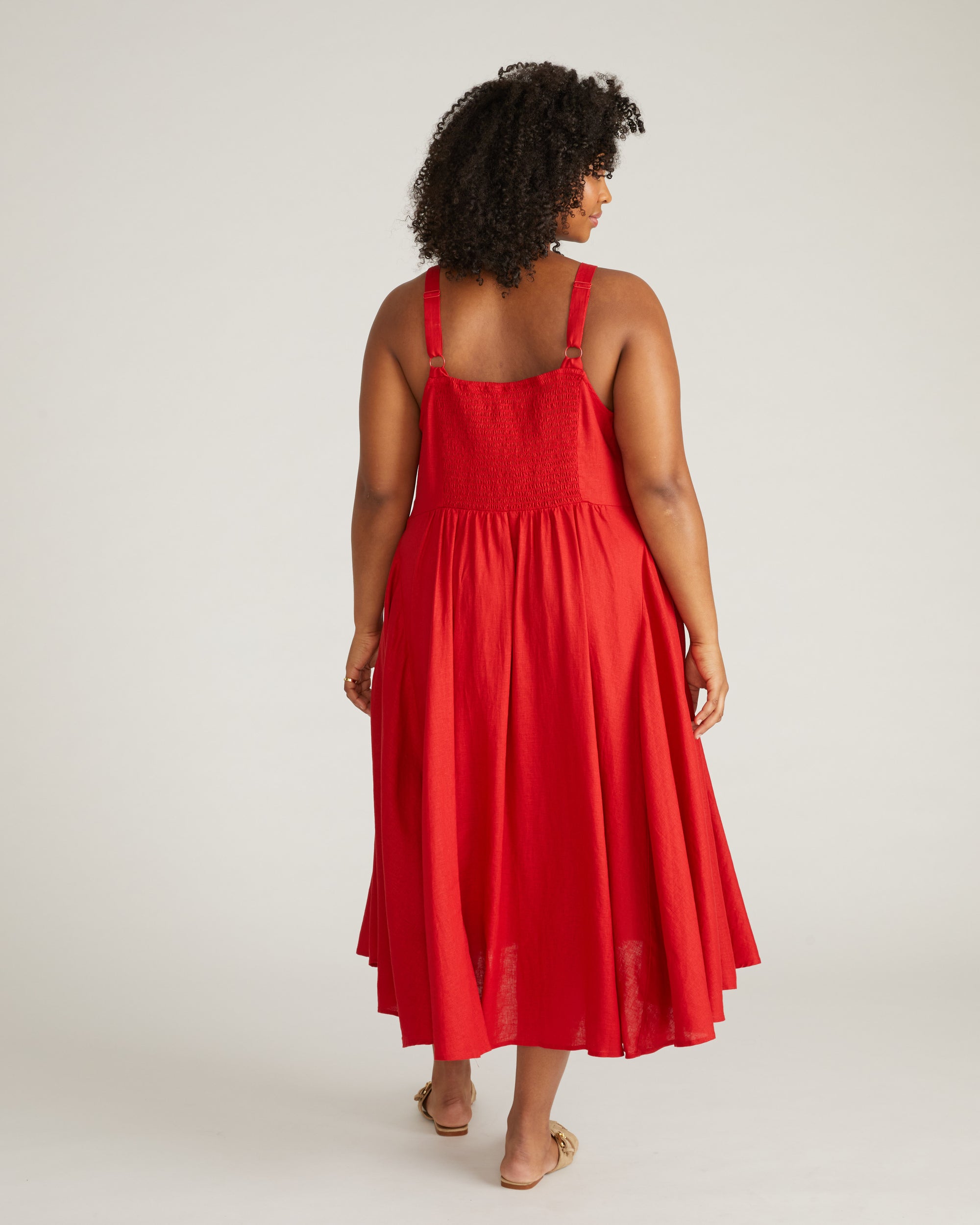 Sunshower Flowy Linen Dress - Ruby Red