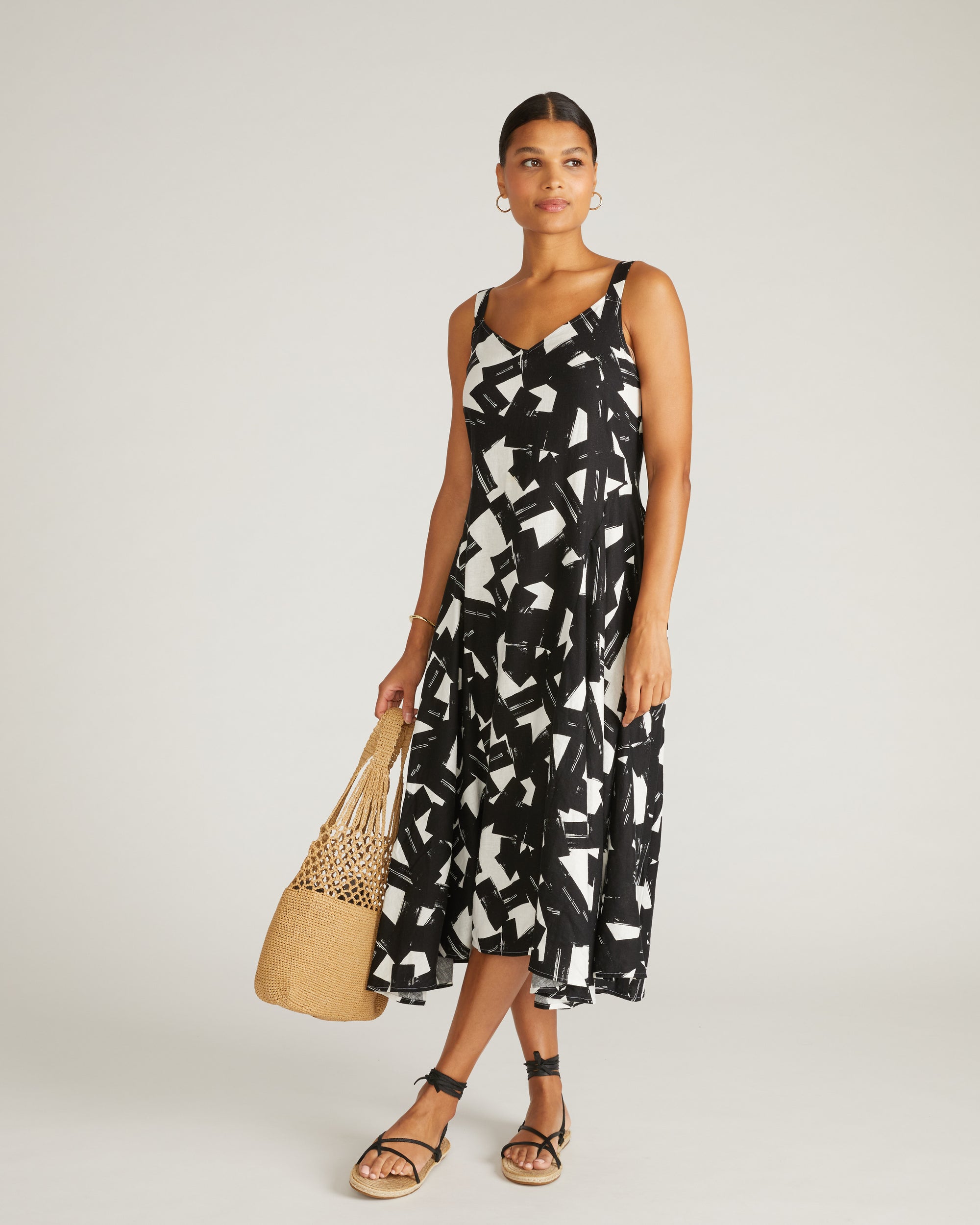 Universal Standard Women's Sunshower Abstract Print Linen Blend Midi Dress - Black - Casual dresses Universal Standard Women's Sunshower Abstract Print Linen Blend Midi Dress - Black - Casual dresses