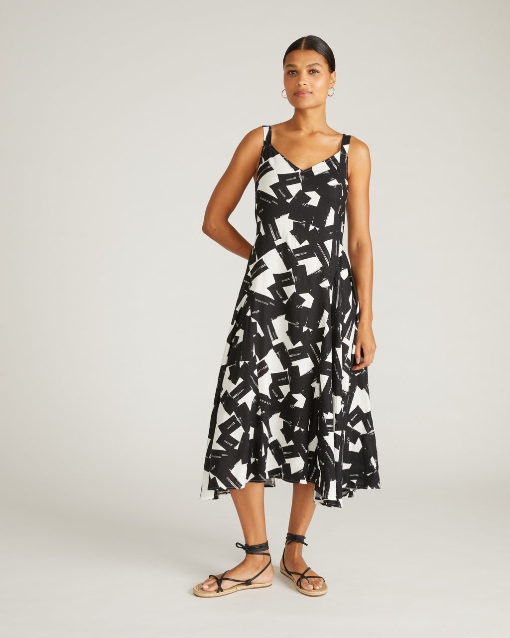 Universal Standard Women's Sunshower Abstract Print Linen Blend Midi Dress - Black - Casual dresses
