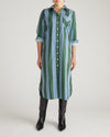 Odeon Stretch Poplin Shirtdress - Green/Blue Directional Stripe