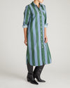 Odeon Stretch Poplin Shirtdress - Green/Blue Directional Stripe