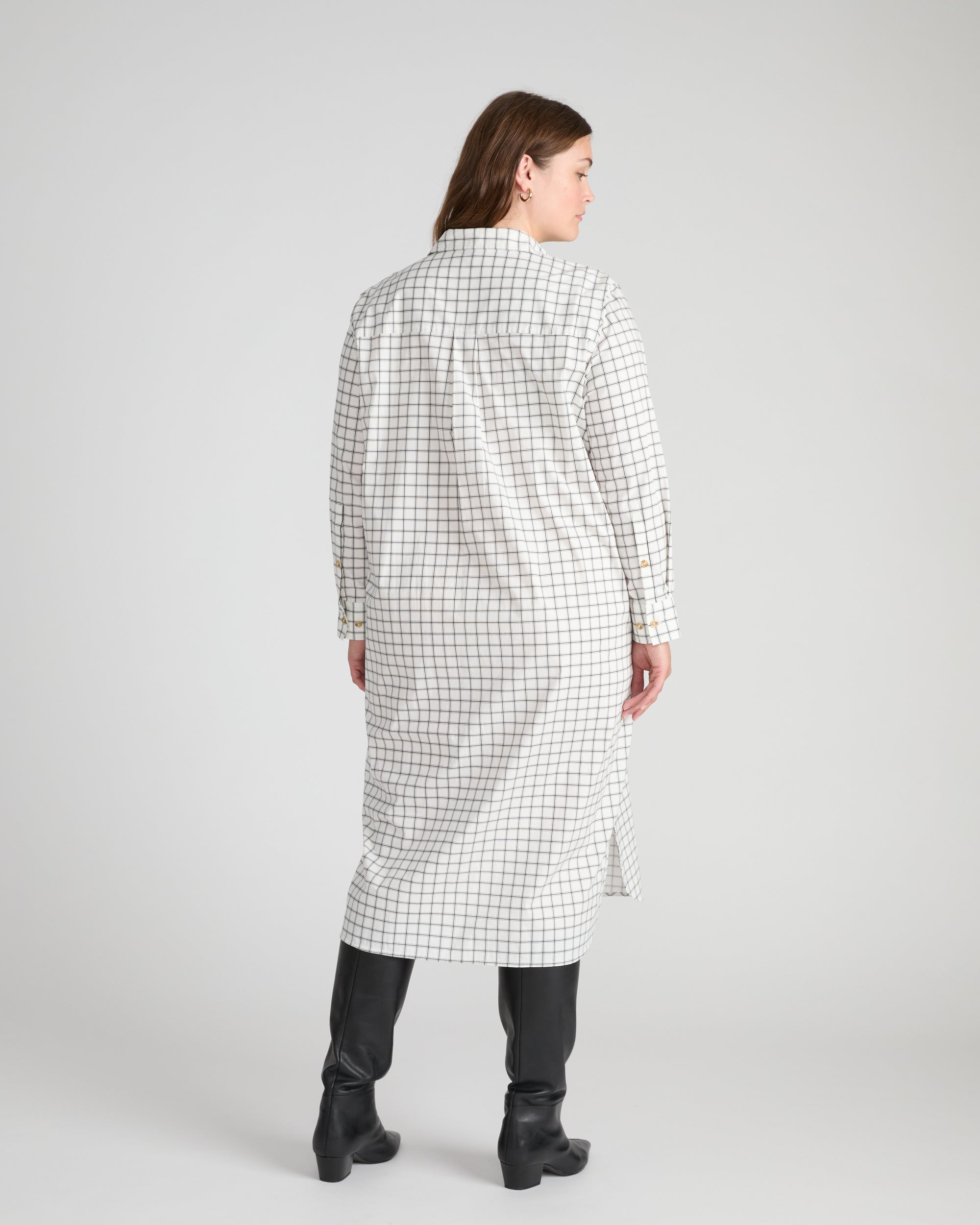 Odeon Stretch Poplin Shirtdress - White Windowpane Check | Plus Size & Straight Size Women's Fashion | Universal Standard