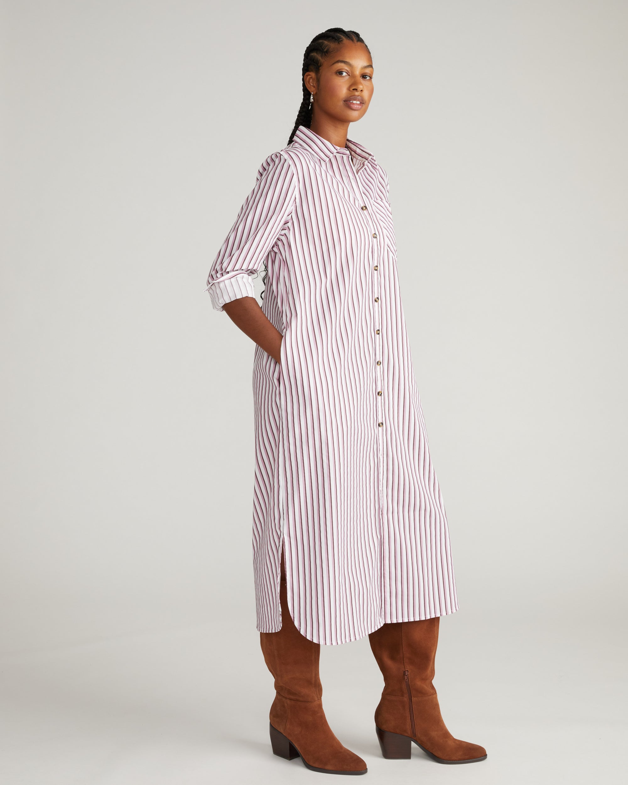 multi stripe shirt dress Long sleeve striped shirtdress