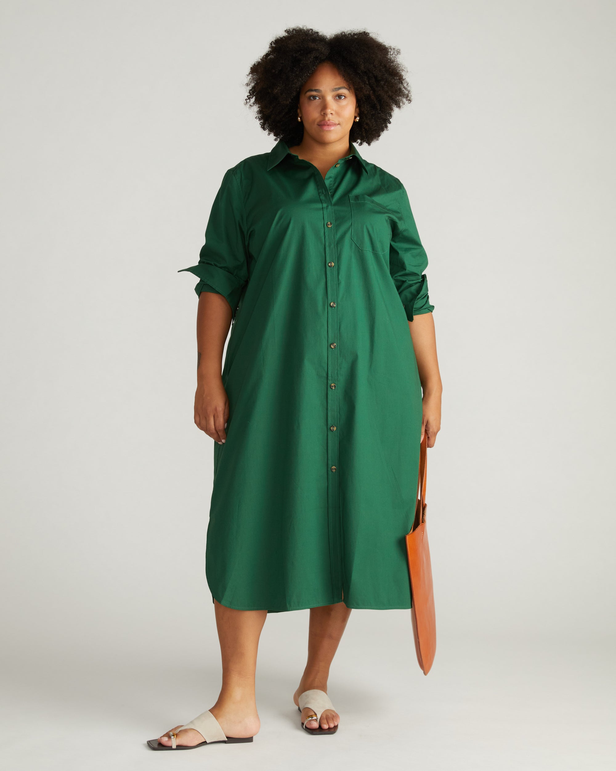 Odeon Stretch Poplin Shirtdress - Kelly Green