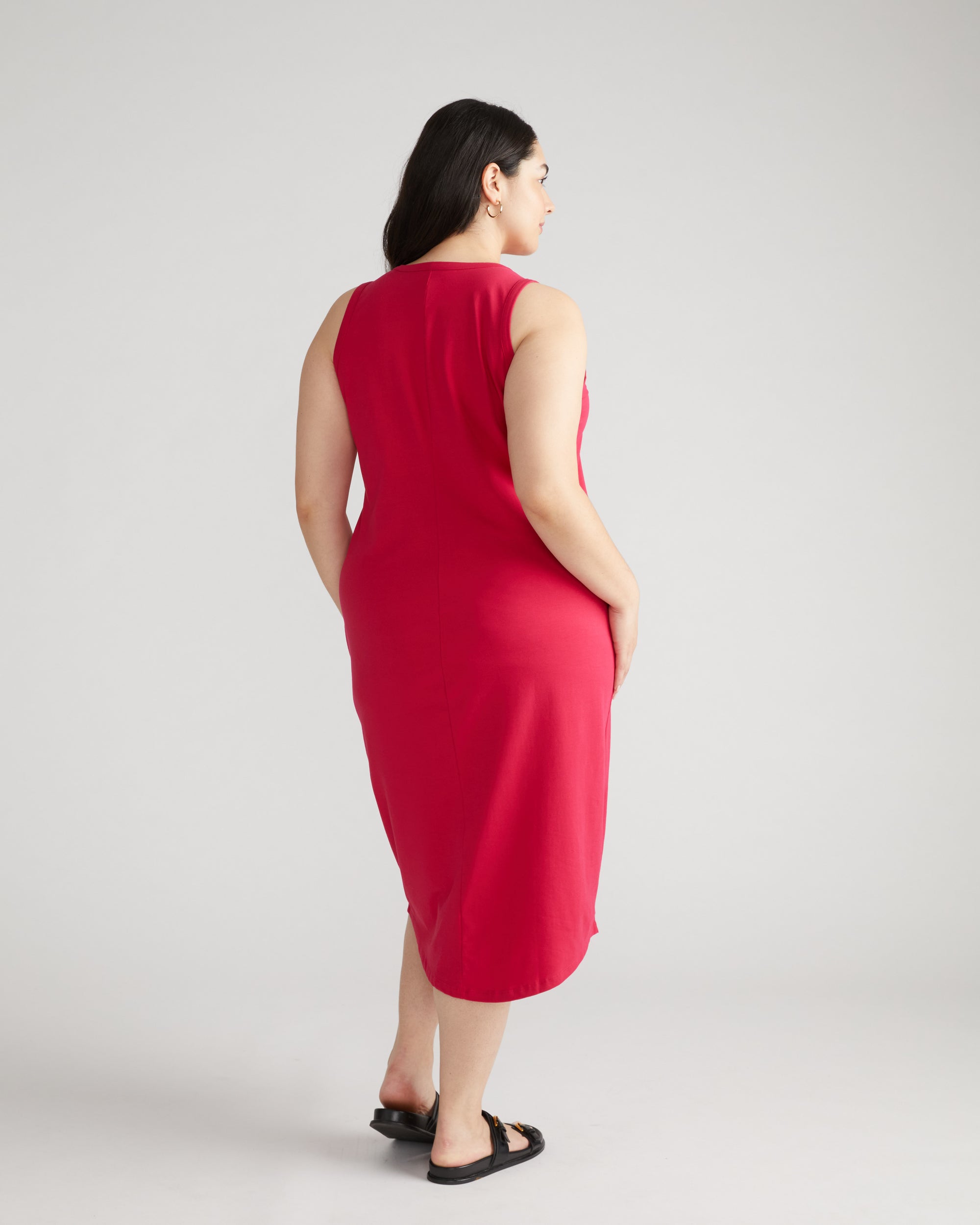 red tank dress plus size Plus Size Rib Knit Side Slit Tank Midi Dress