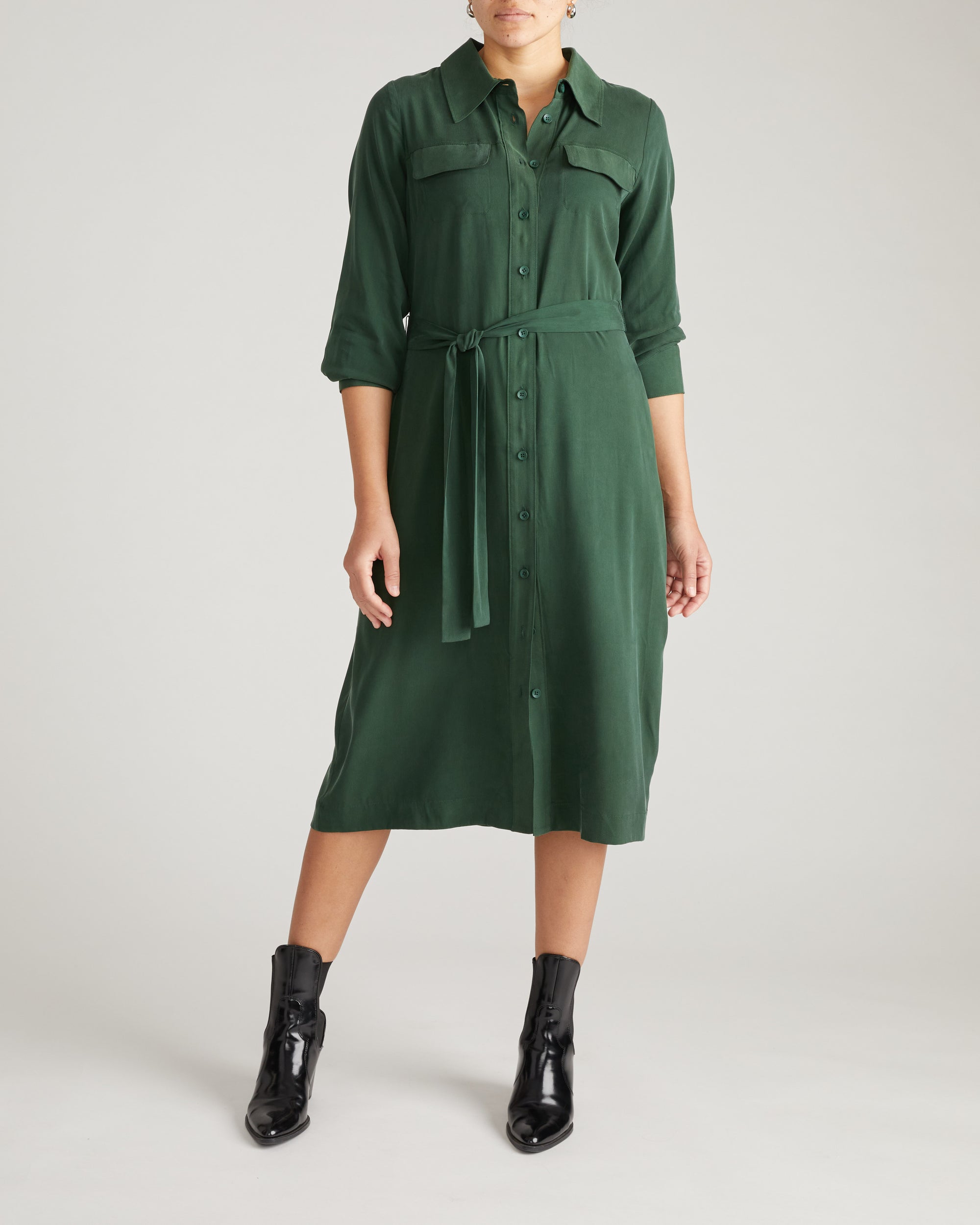 Cooling Stretch Cupro Savannah Dress - Forest Green