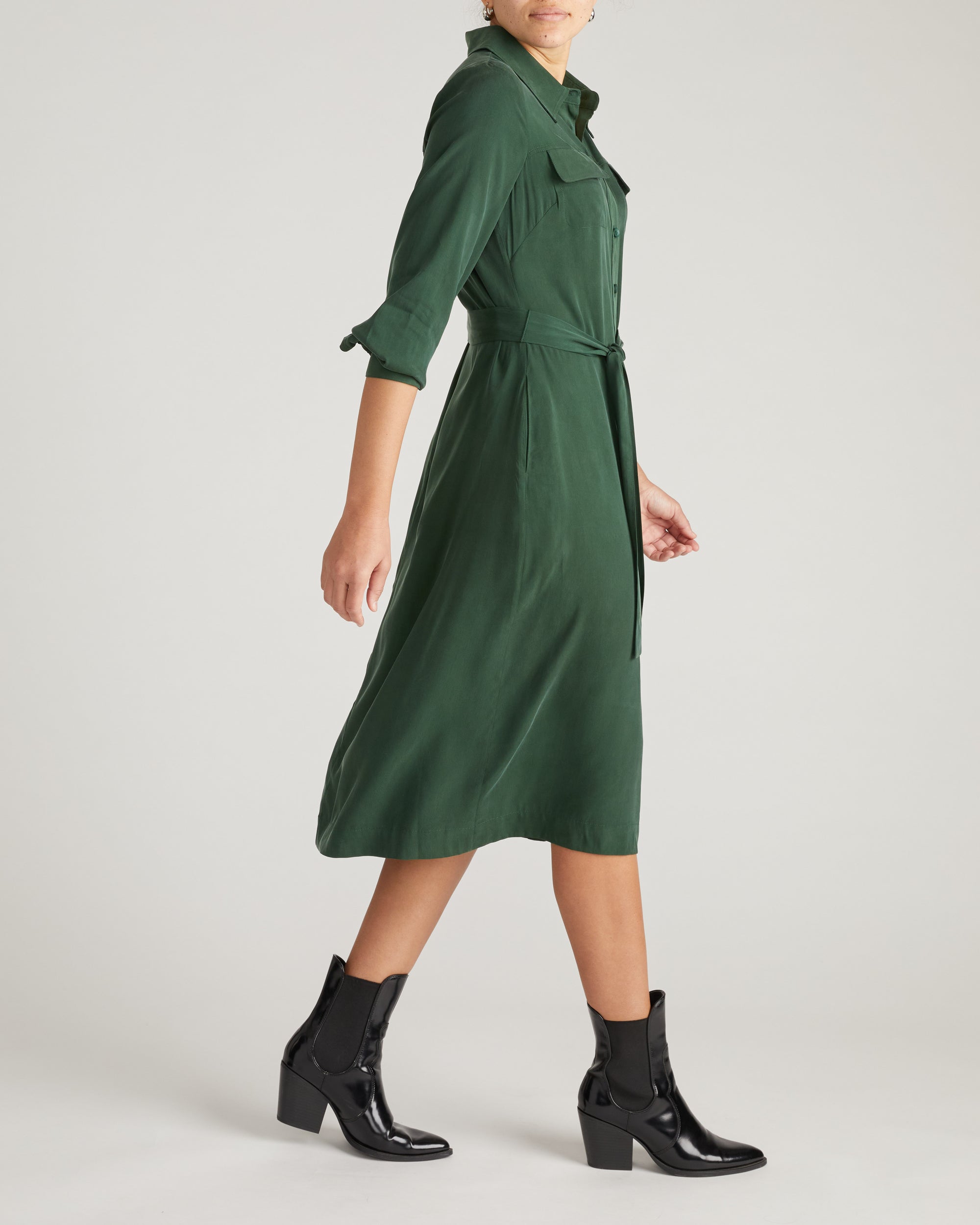 Cooling Stretch Cupro Savannah Dress - Forest Green