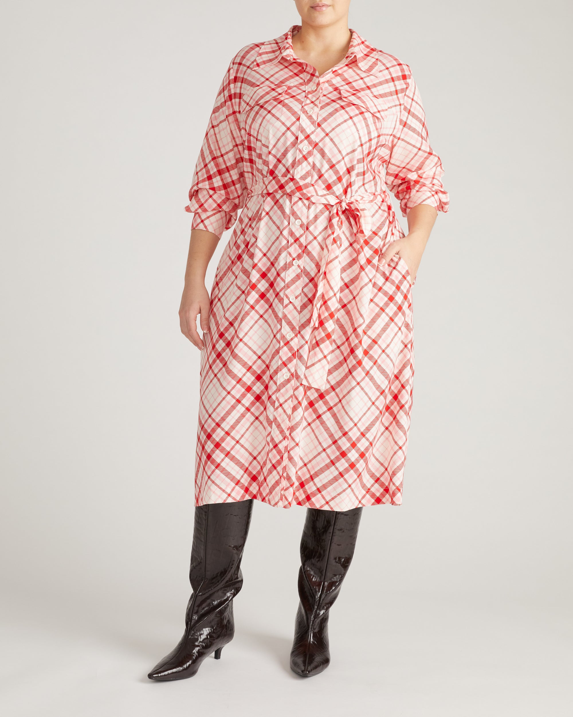 Cooling Stretch Cupro Savannah Dress - Red Plaid Print
