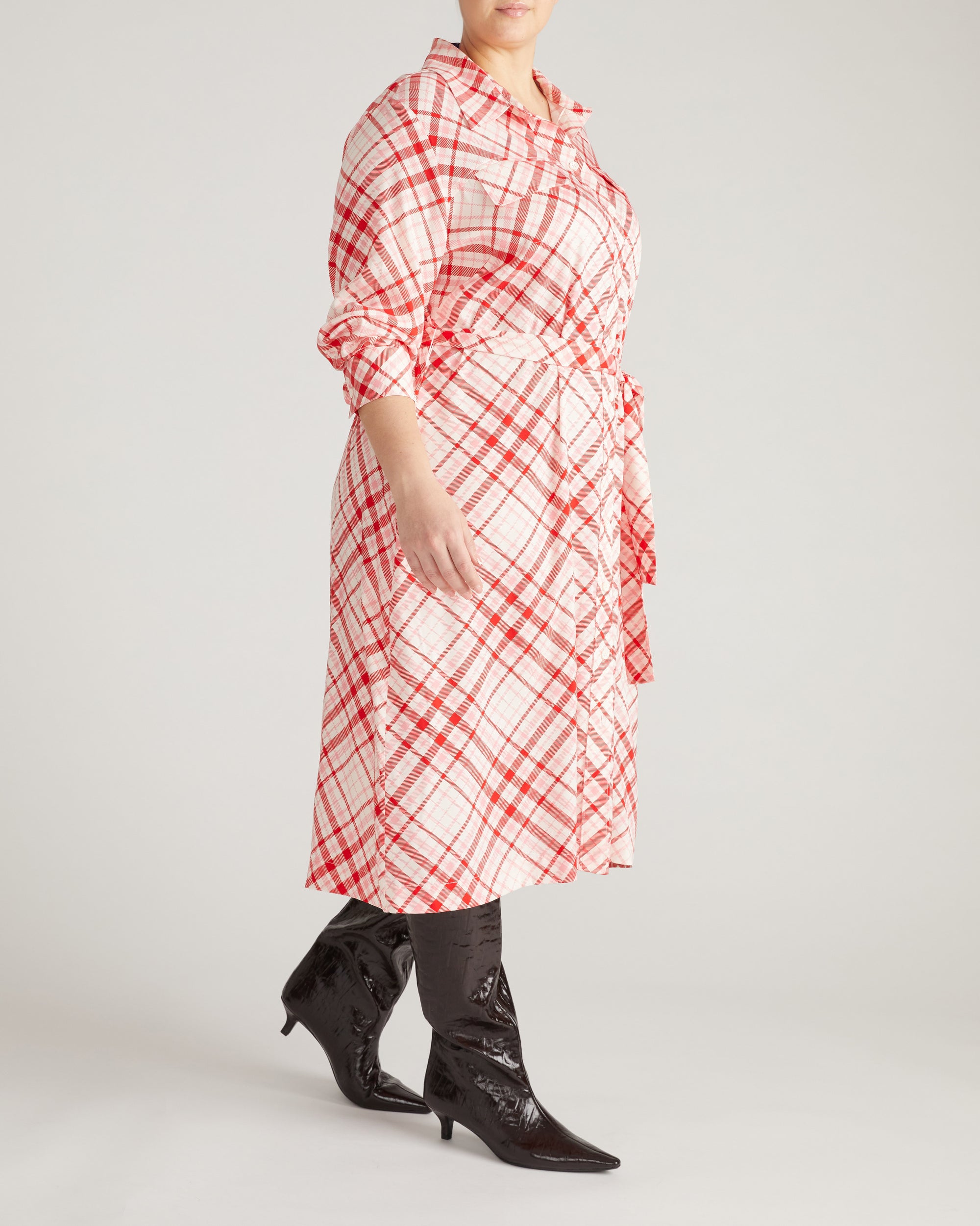 Universal Standard Plus Size Cooling Stretch Cupro Savannah Dress - Red Plaid Print Universal Standard Plus Size Cooling Stretch Cupro Savannah Dress - Red Plaid Print
