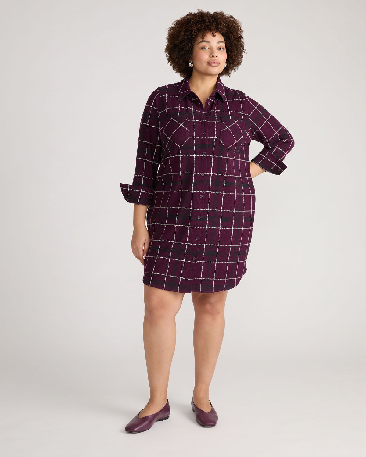 Maine Stretch Flannel Shirtdress - Gamay Windowpane Plaid