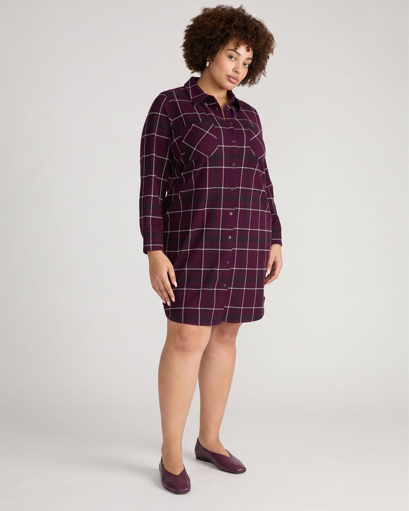 Maine Stretch Flannel Shirtdress - Gamay Windowpane Plaid