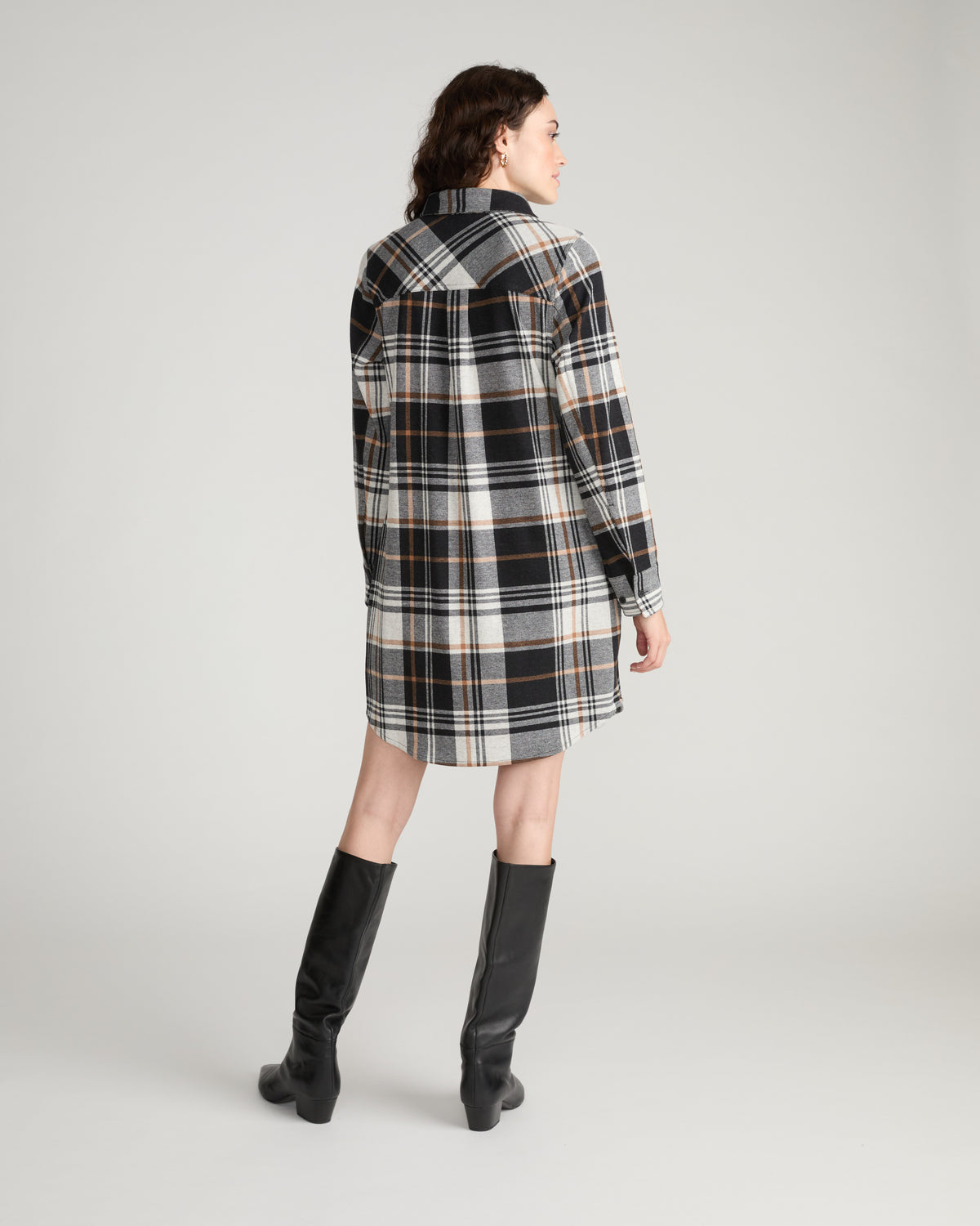 Maine Stretch Flannel Shirtdress - Black/White Ashton Plaid