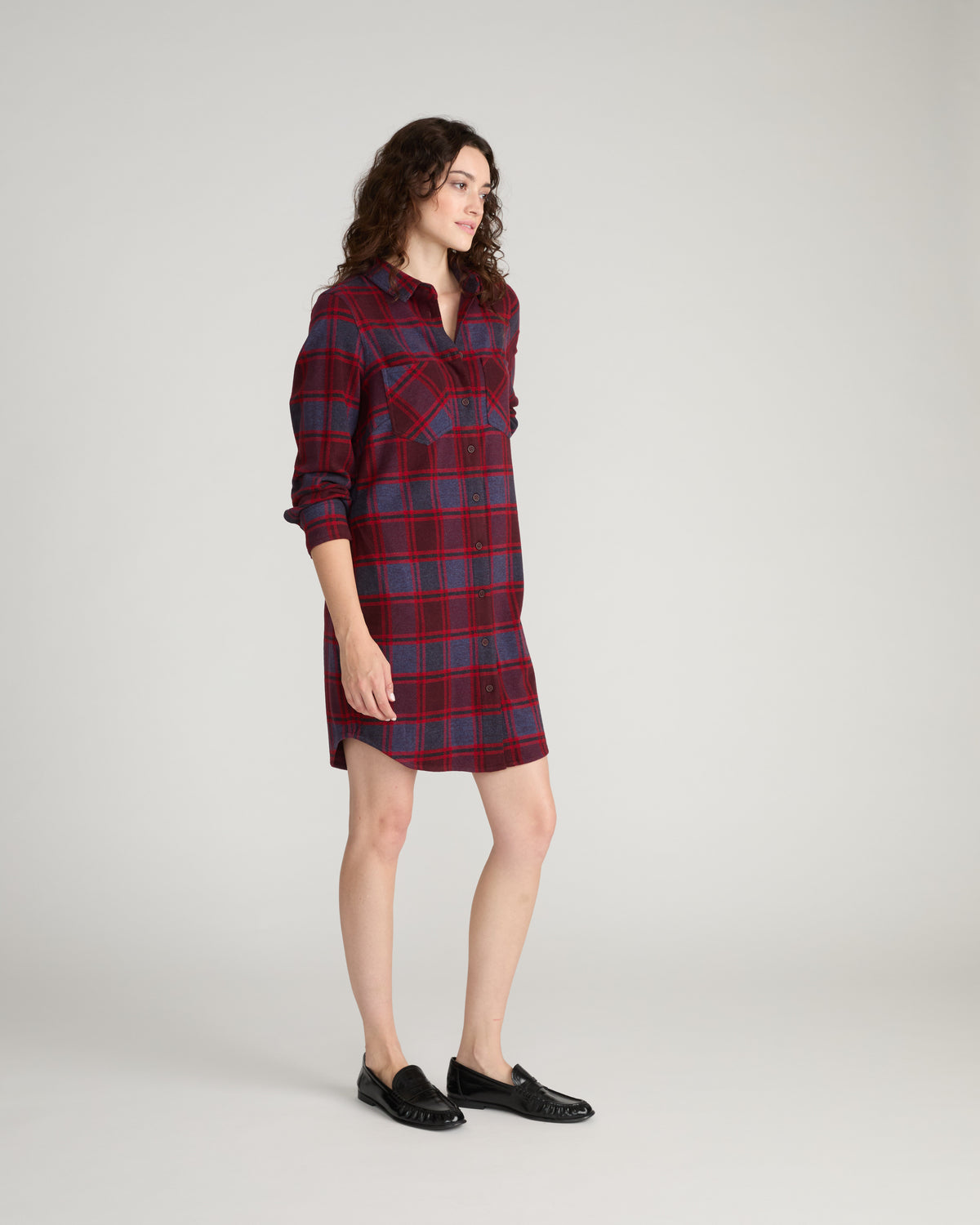 Maine Stretch Flannel Shirtdress - Garnet Plaid