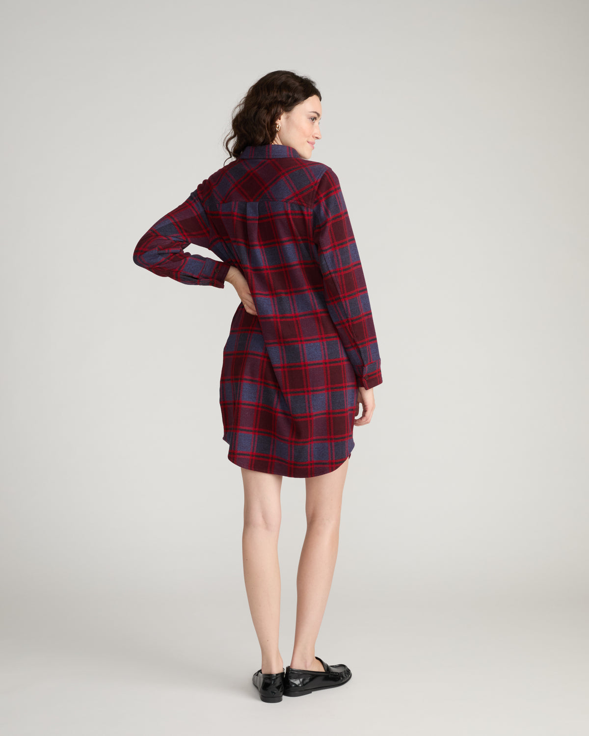 Maine Stretch Flannel Shirtdress - Garnet Plaid