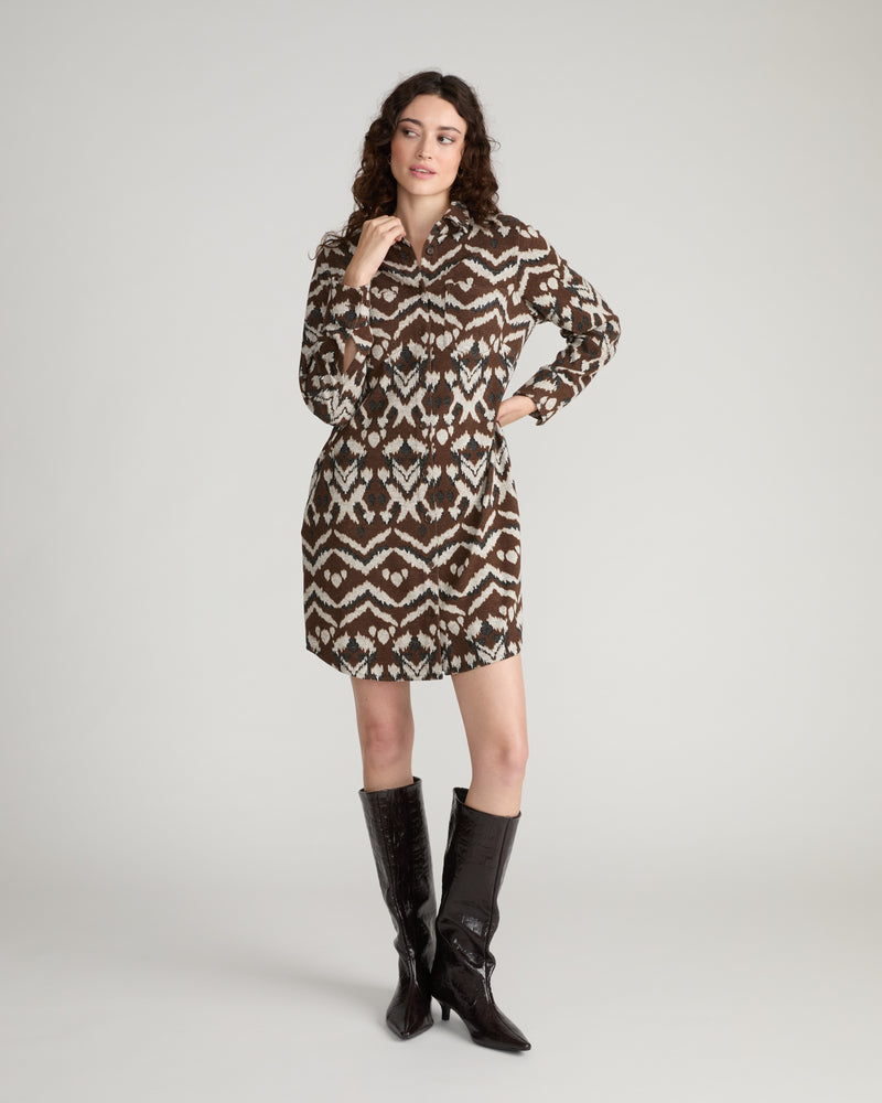 Maine Stretch Flannel Shirtdress - Chocolate Ikat Jacquard