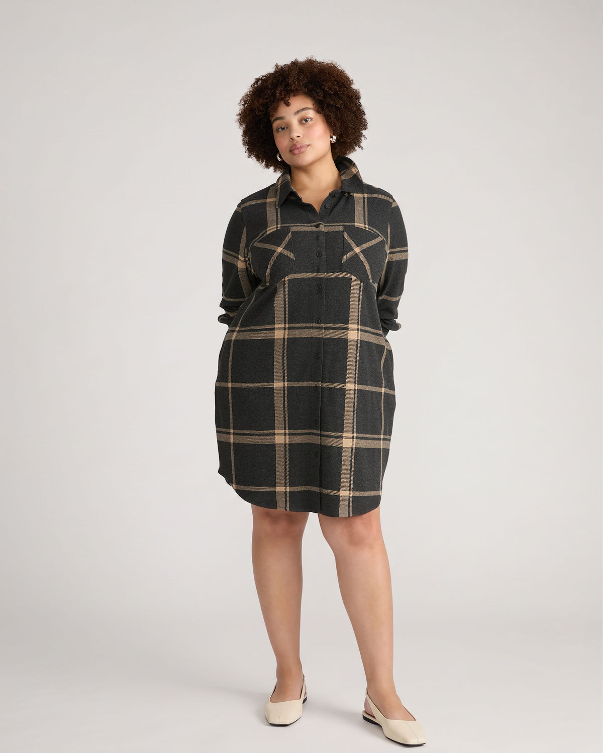 Maine Stretch Flannel Shirtdress - Mushroom Cap Plaid