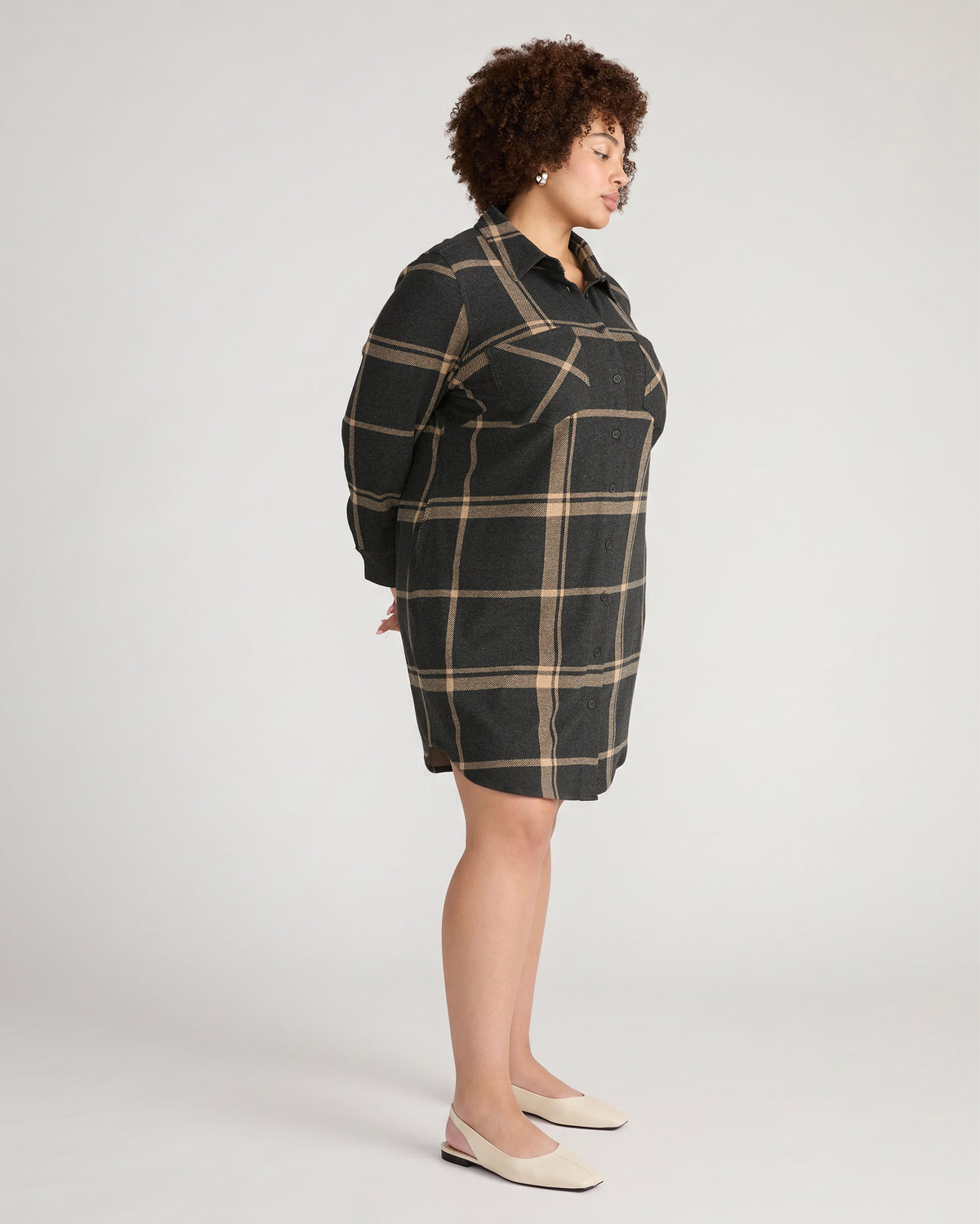 Maine Stretch Flannel Shirtdress - Mushroom Cap Plaid