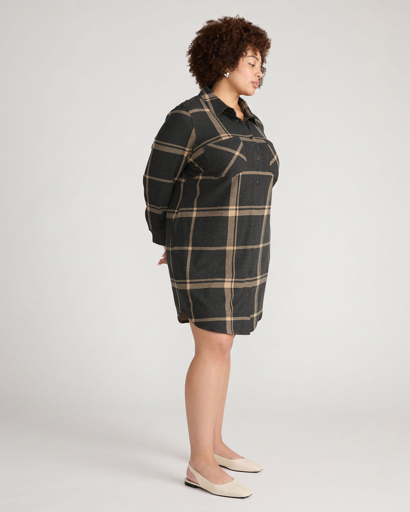Maine Stretch Flannel Shirtdress - Mushroom Cap Plaid